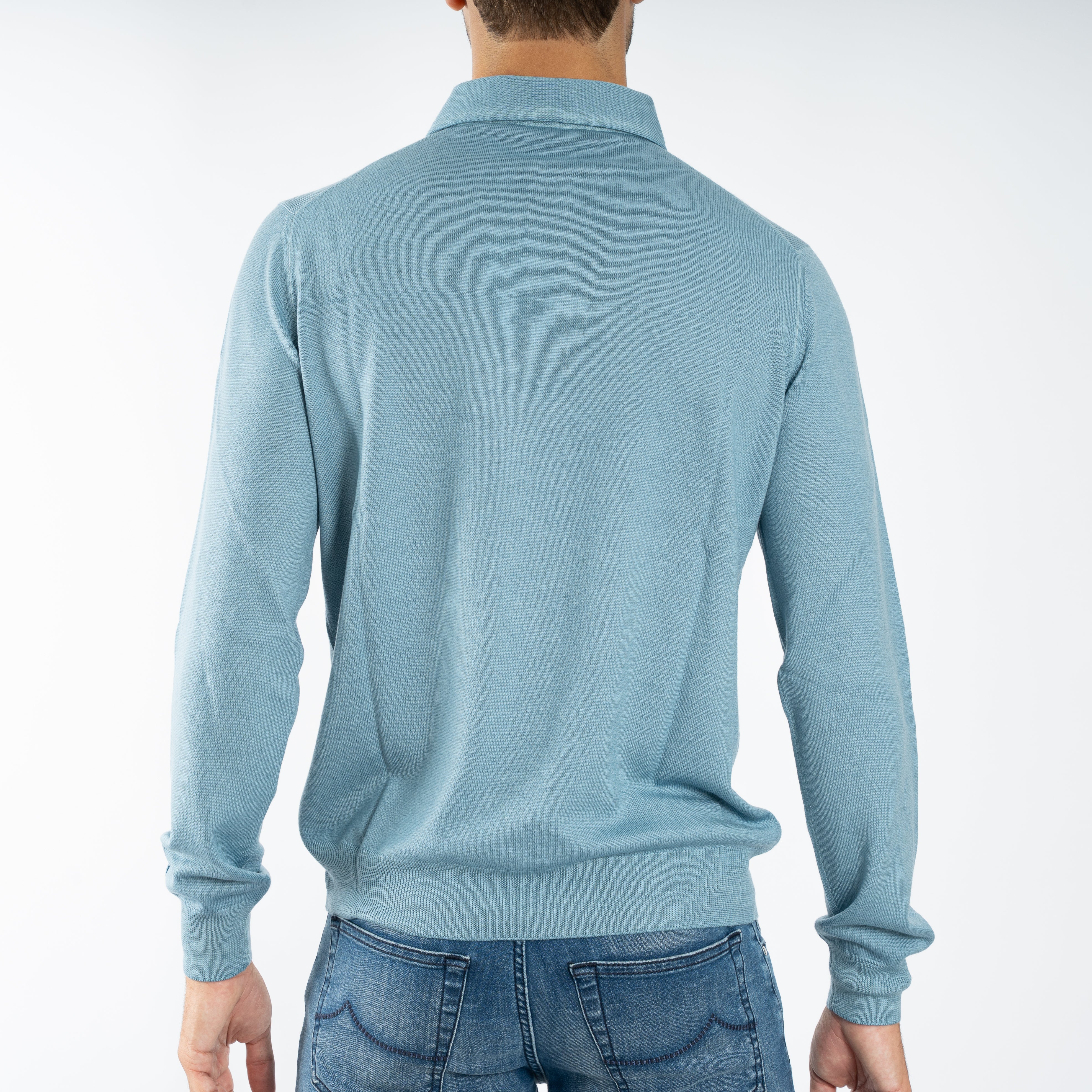 Gran Sasso Gebreide Polo Lange Mouwen Lichtblauw | Vintage