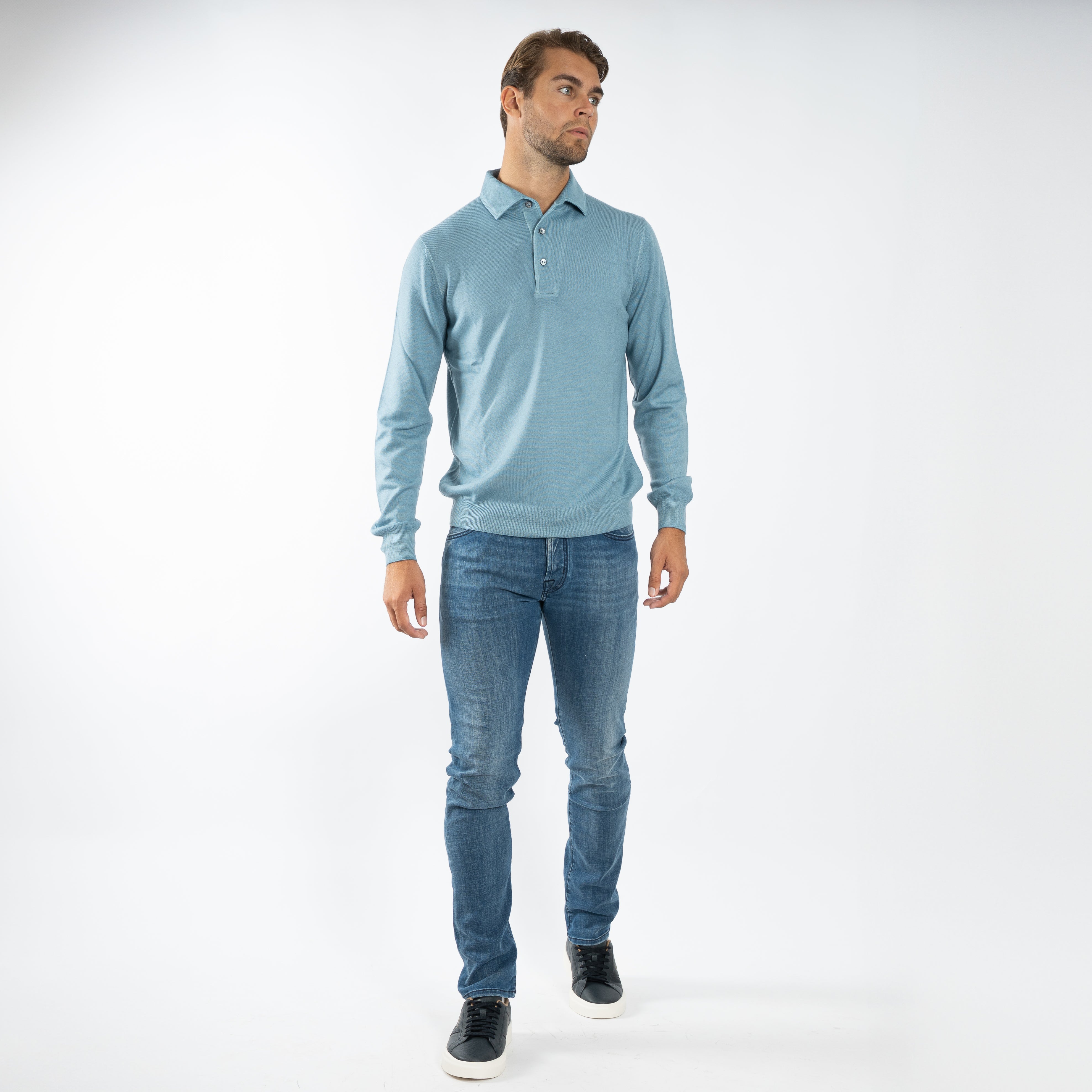 Gran Sasso Gebreide Polo Lange Mouwen Lichtblauw | Vintage