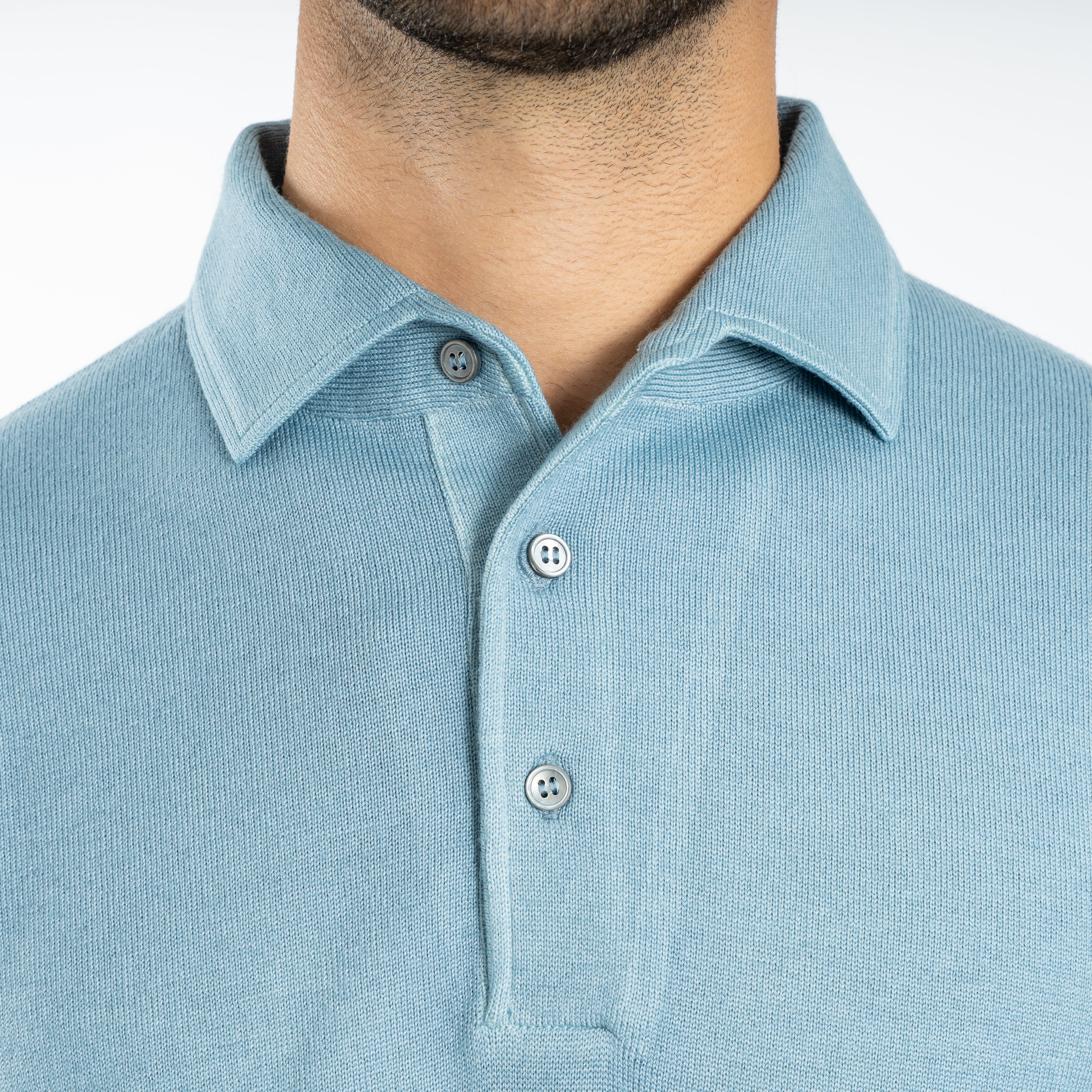 Gran Sasso Gebreide Polo Lange Mouwen Lichtblauw | Vintage
