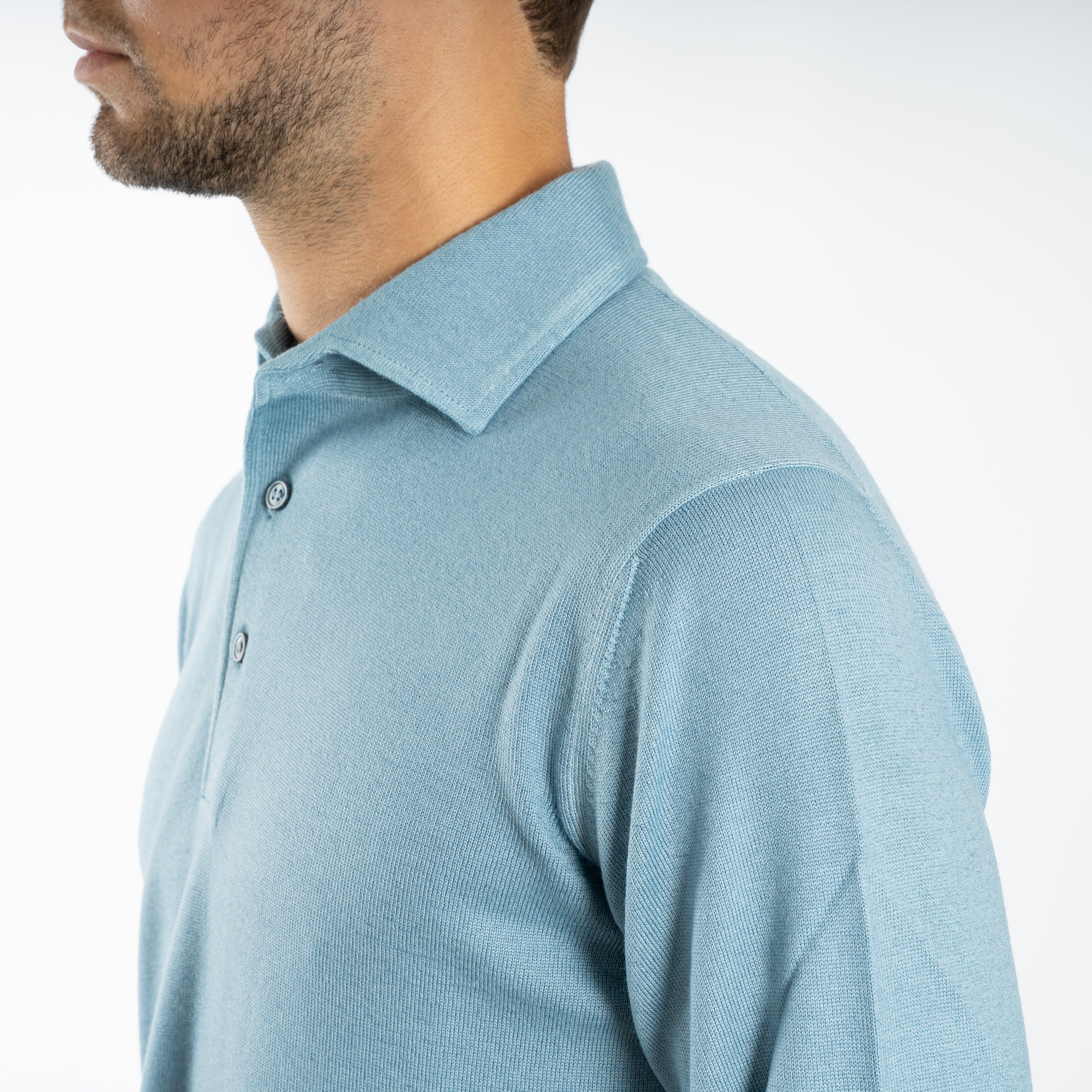 Gran Sasso Gebreide Polo Lange Mouwen Lichtblauw | Vintage