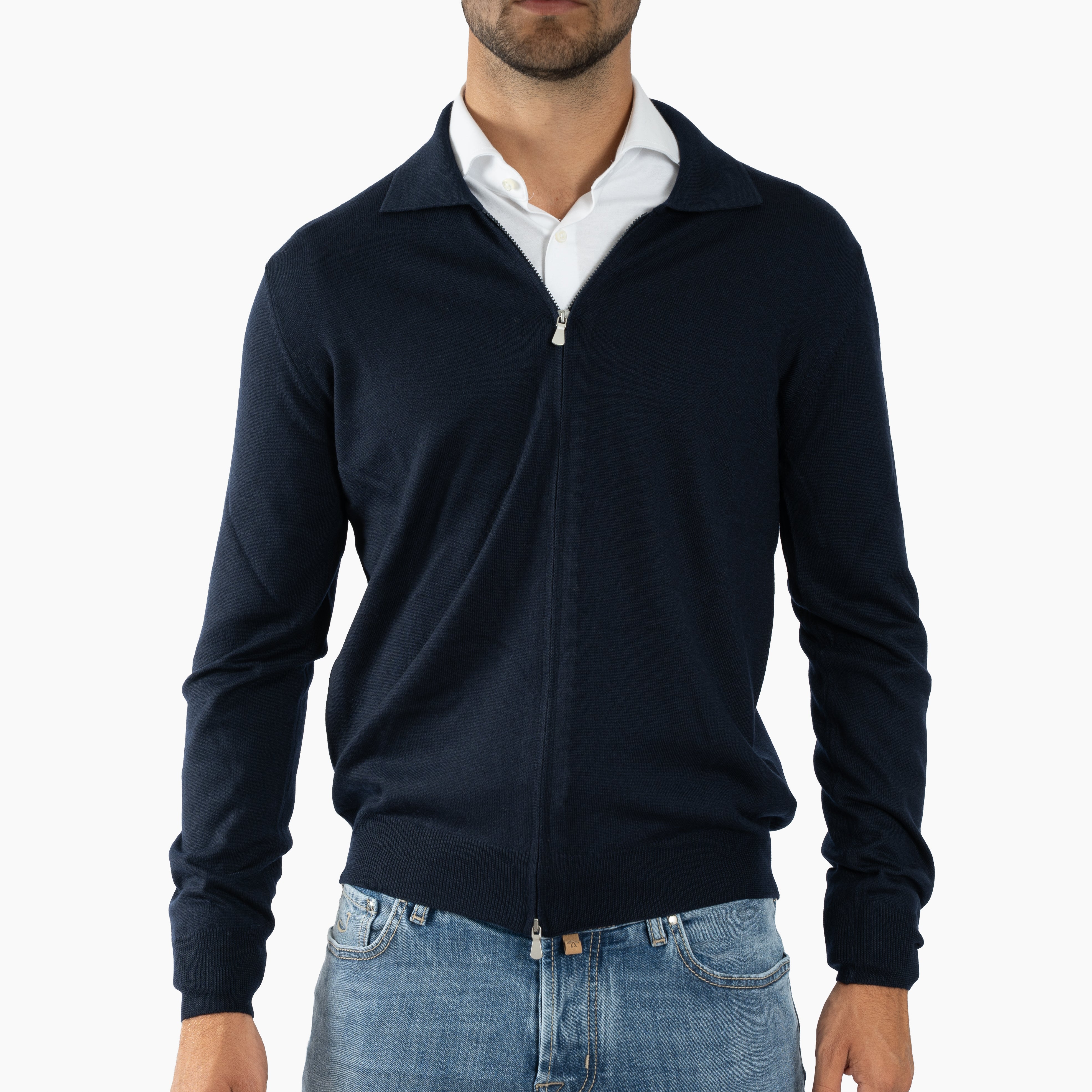 Gran Sasso Gebreid Vest Blauw | Extrafine Merino