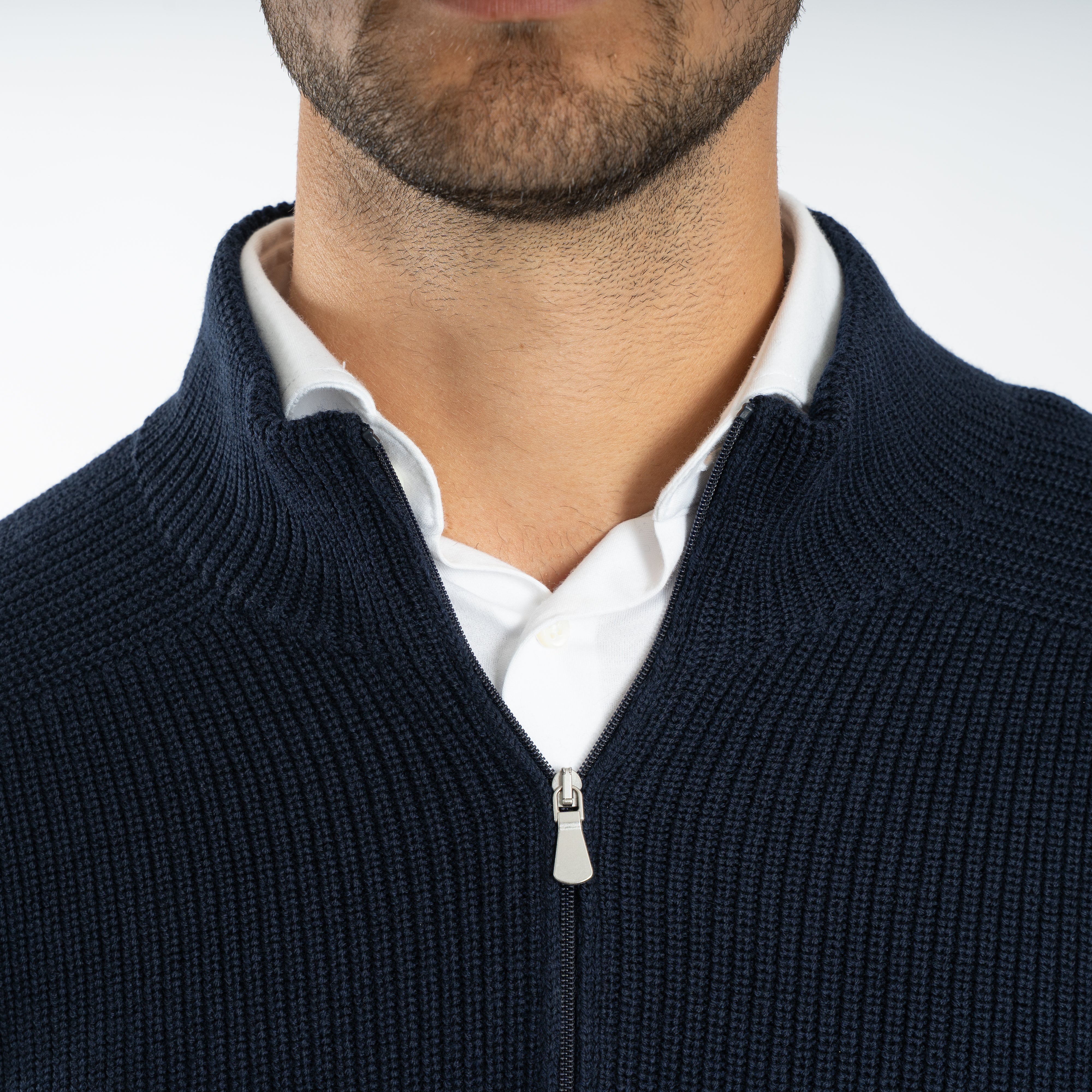 Gran Sasso Gebreide Trui met Rits Donkerblauw | Rain Wool