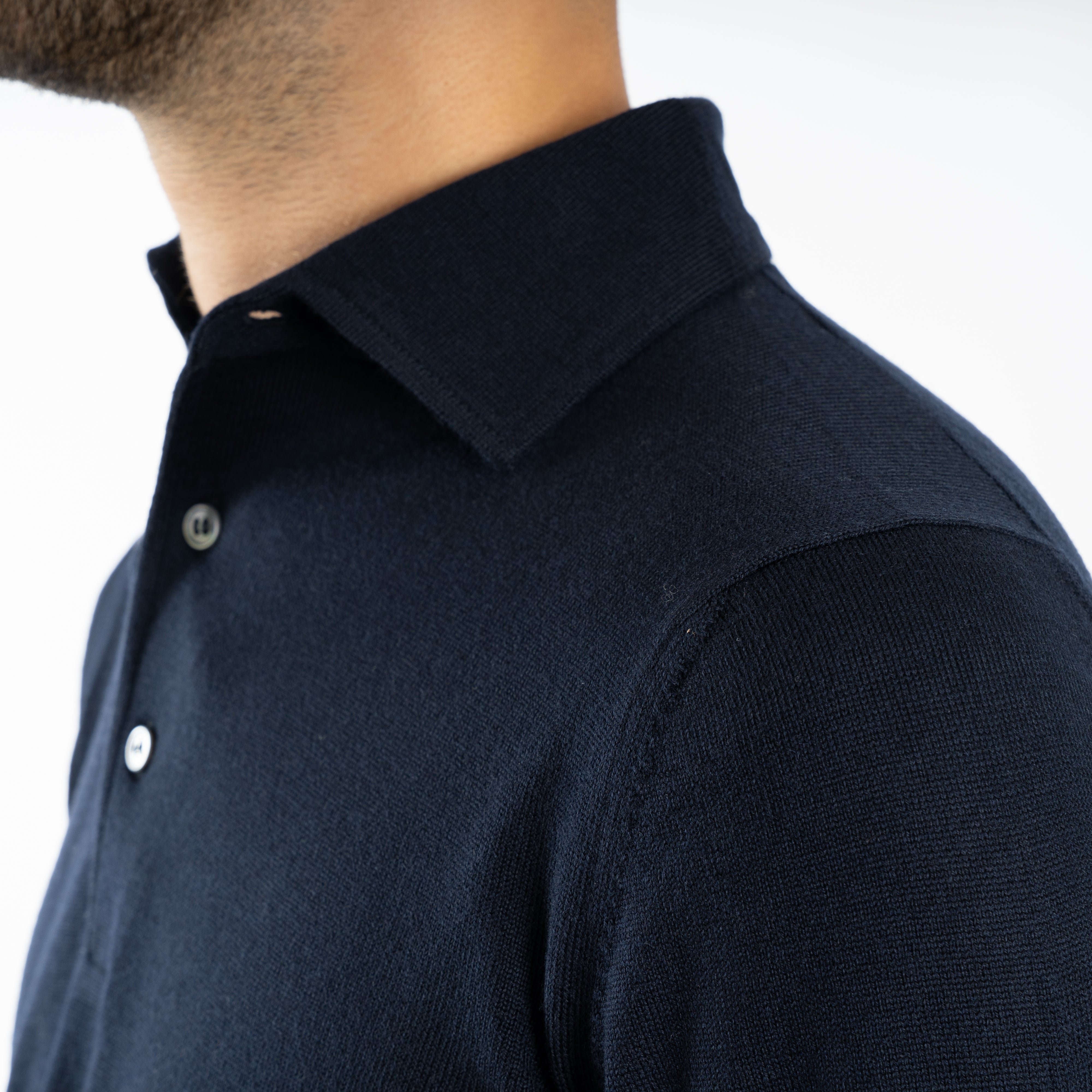 Gran Sasso Gebreide Polo Lange Mouw Donkerblauw | Extrafine Merino