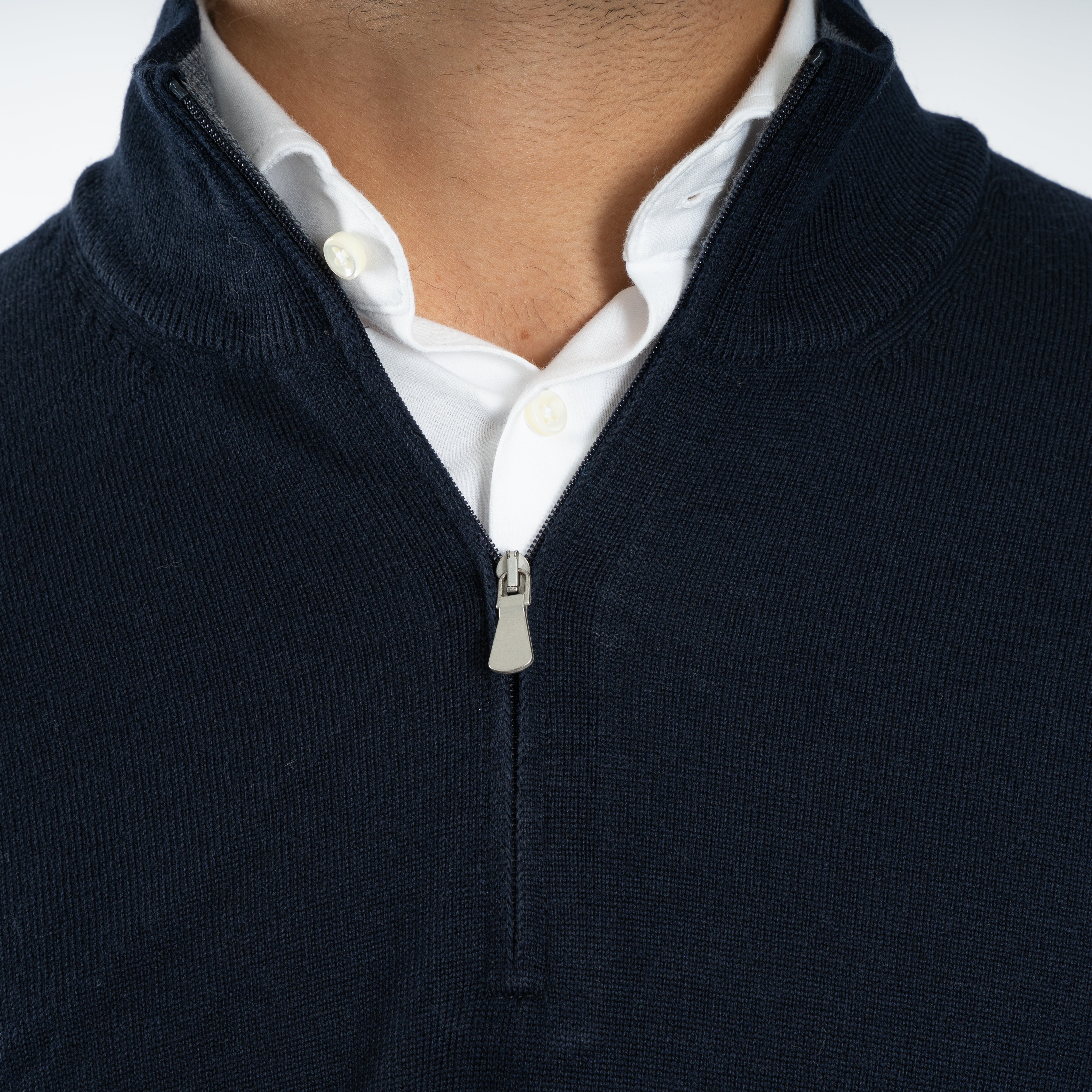 Gran Sasso Gebreide Trui met Rits Donkerblauw | Extrafine Merino