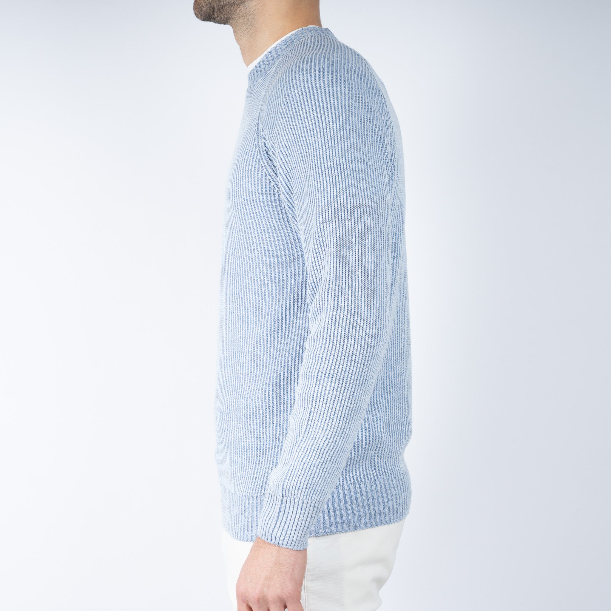 Gran Sasso Gebreide Trui Ronde Hals Middenblauw | Lino - Cotone