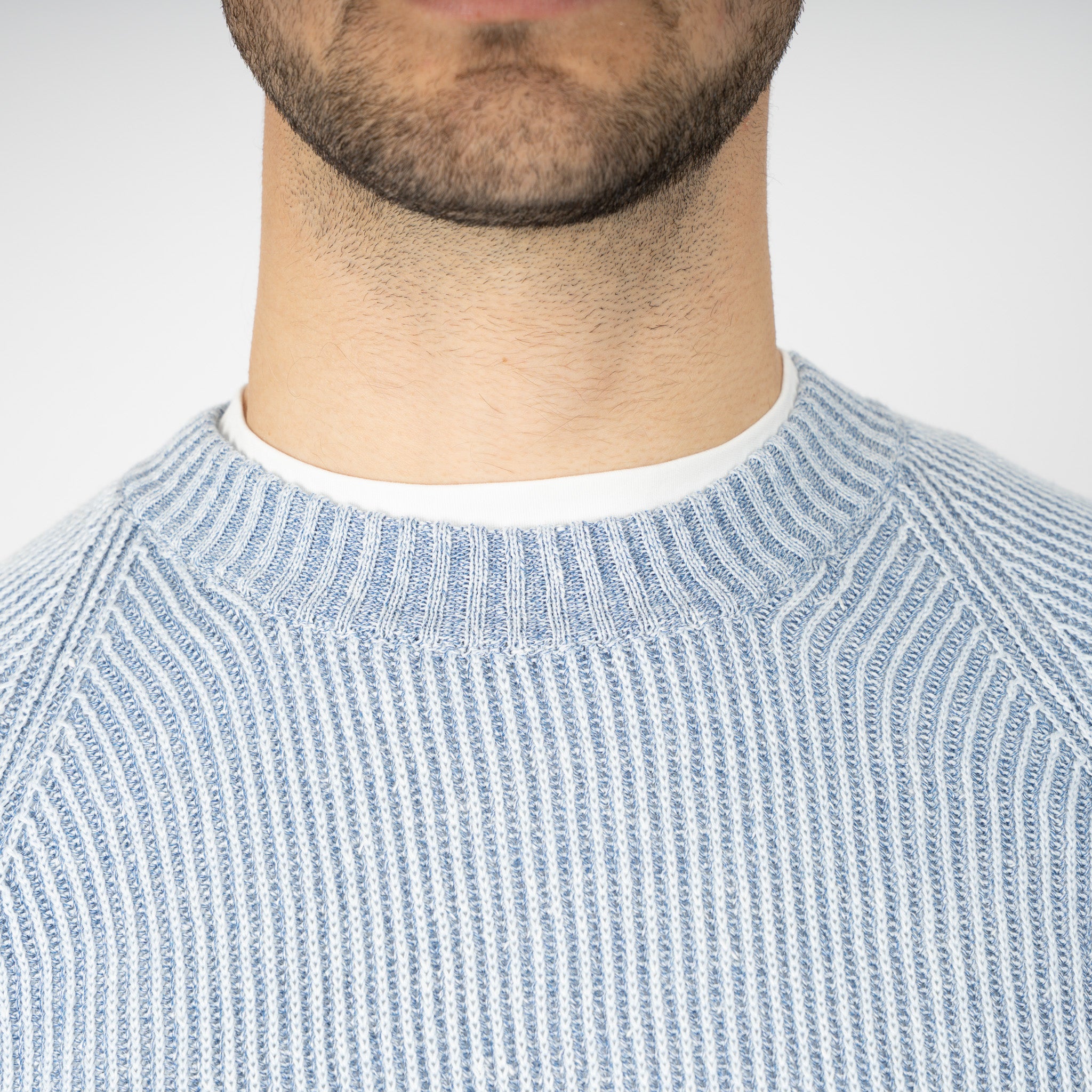 Gran Sasso Gebreide Trui Ronde Hals Middenblauw | Lino - Cotone