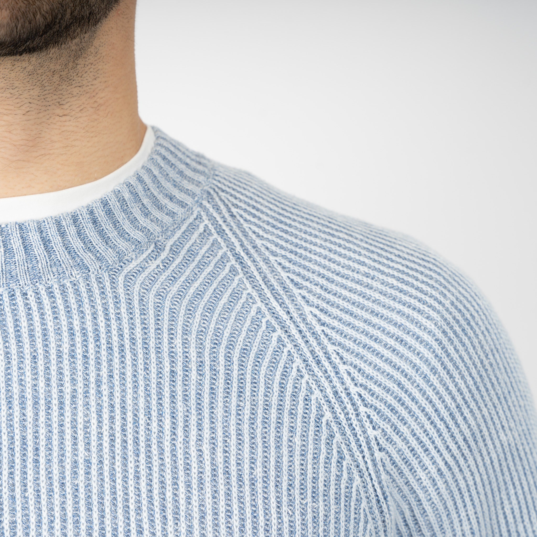 Gran Sasso Gebreide Trui Ronde Hals Middenblauw | Lino - Cotone