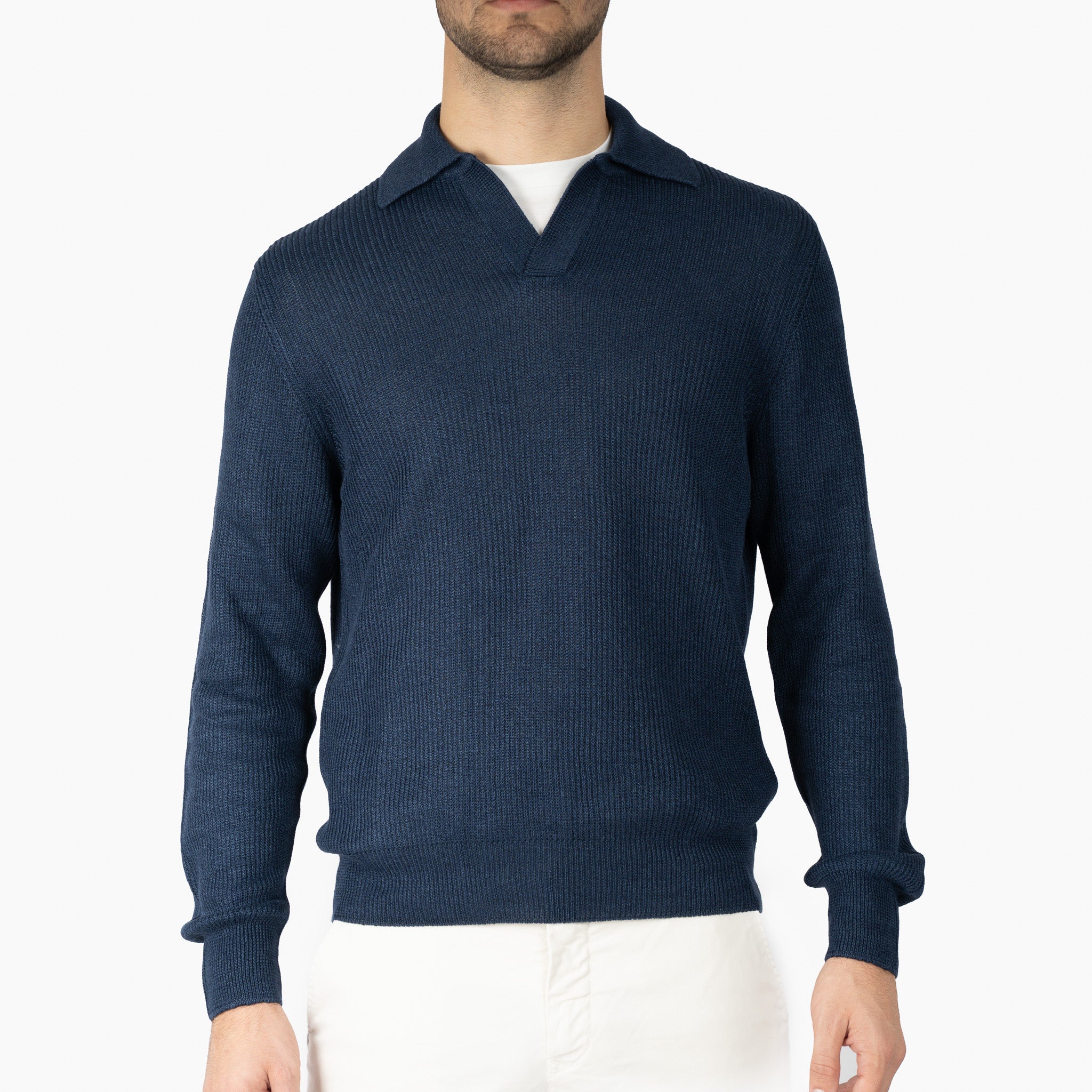 Gran Sasso Gebreide Trui Buttonless Polokraag Blauw | Lino-Cotone