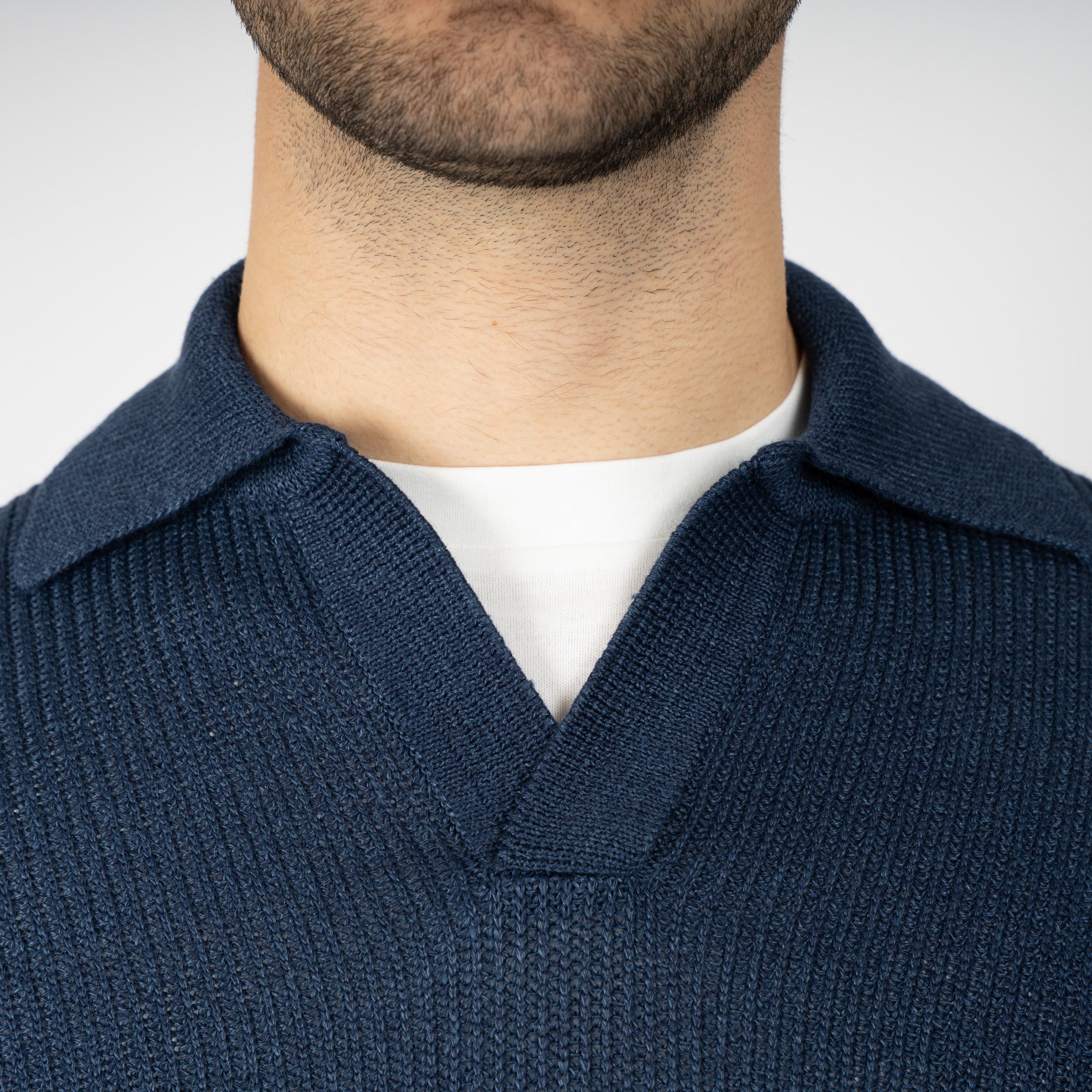 Gran Sasso Gebreide Trui Buttonless Polokraag Blauw | Lino-Cotone