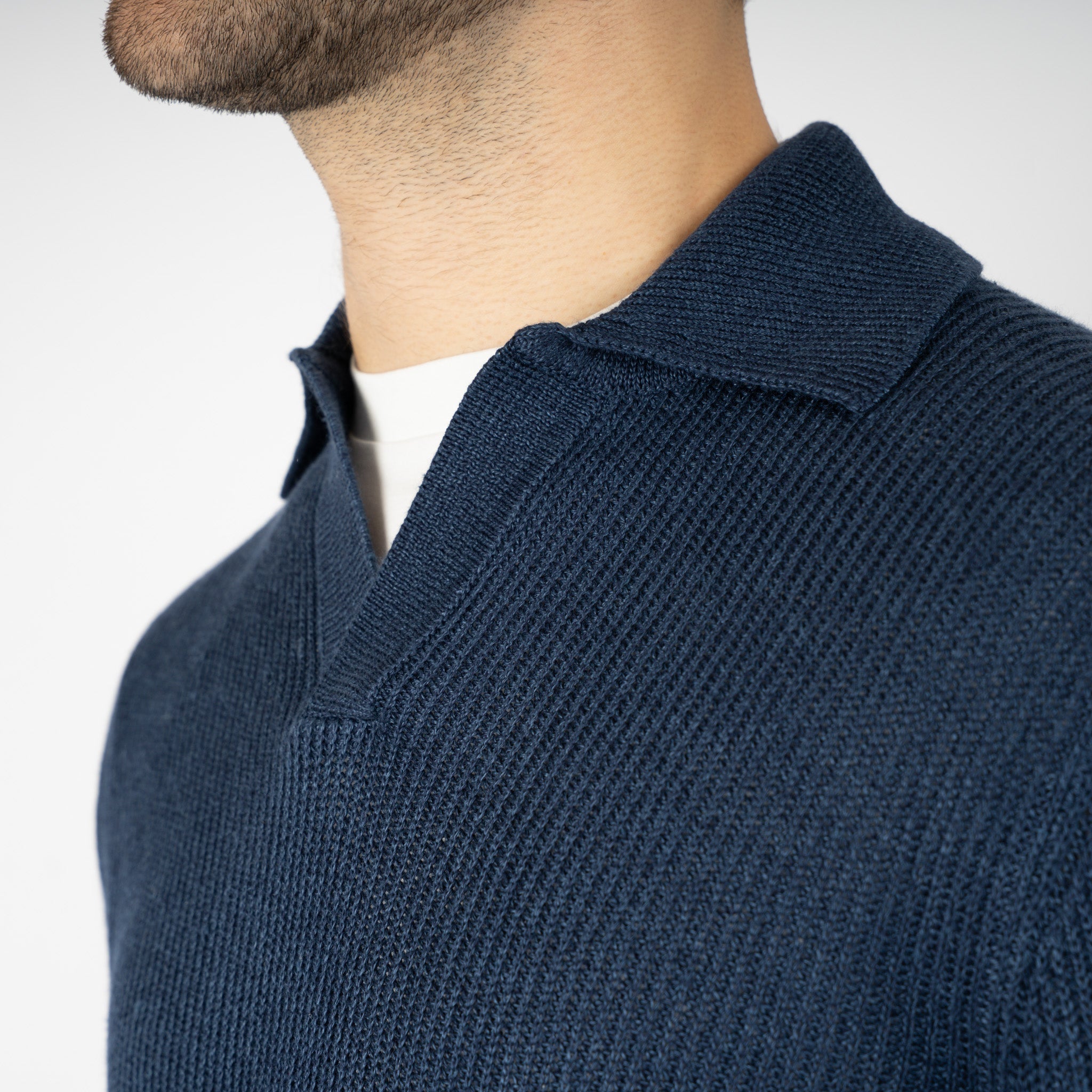 Gran Sasso Gebreide Trui Buttonless Polokraag Blauw | Lino-Cotone