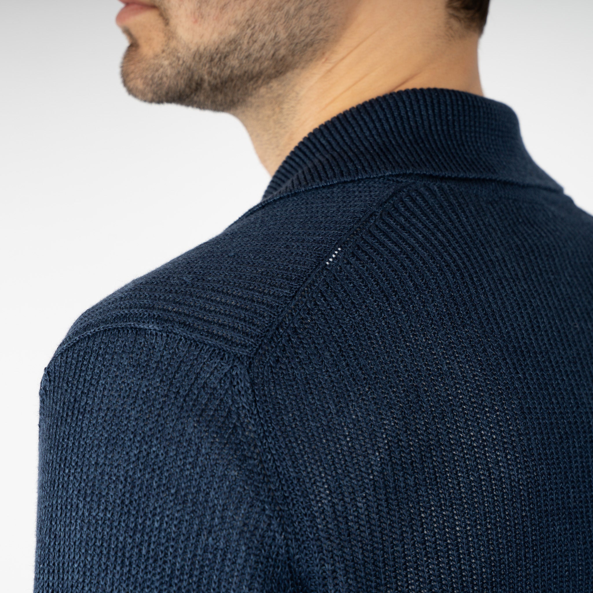 Gran Sasso Gebreide Trui Buttonless Polokraag Blauw | Lino-Cotone