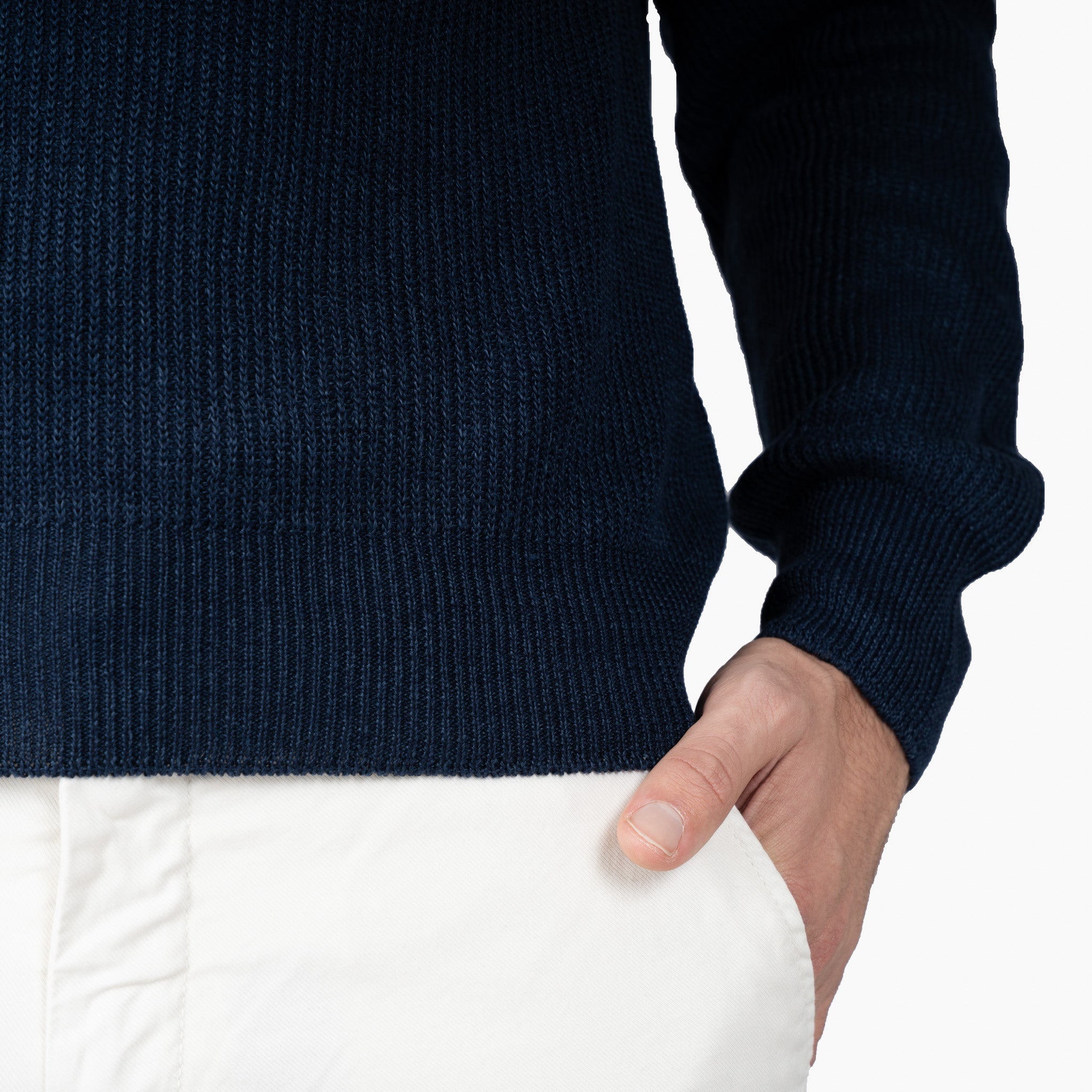 Gran Sasso Gebreide Trui Buttonless Polokraag Blauw | Lino-Cotone