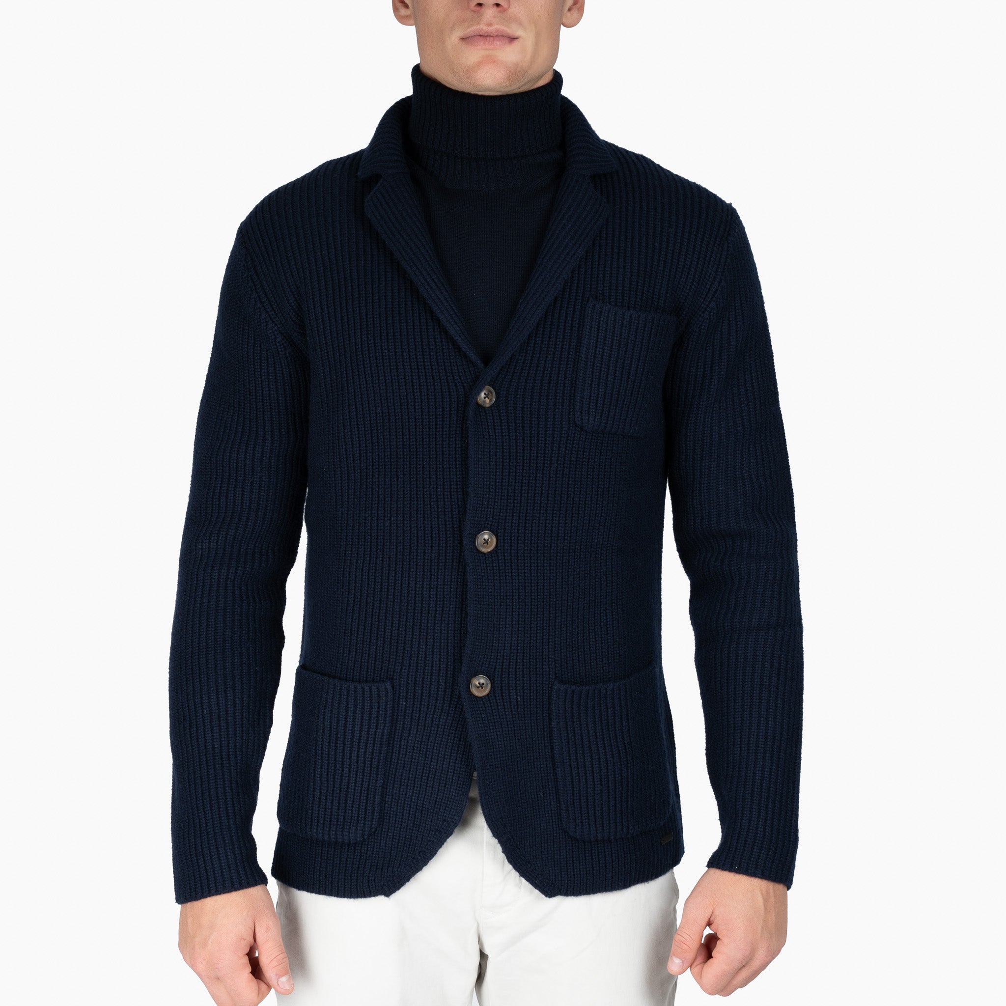 SEVEN DIALS Gebreid Knoopvest Blauw | Hutch