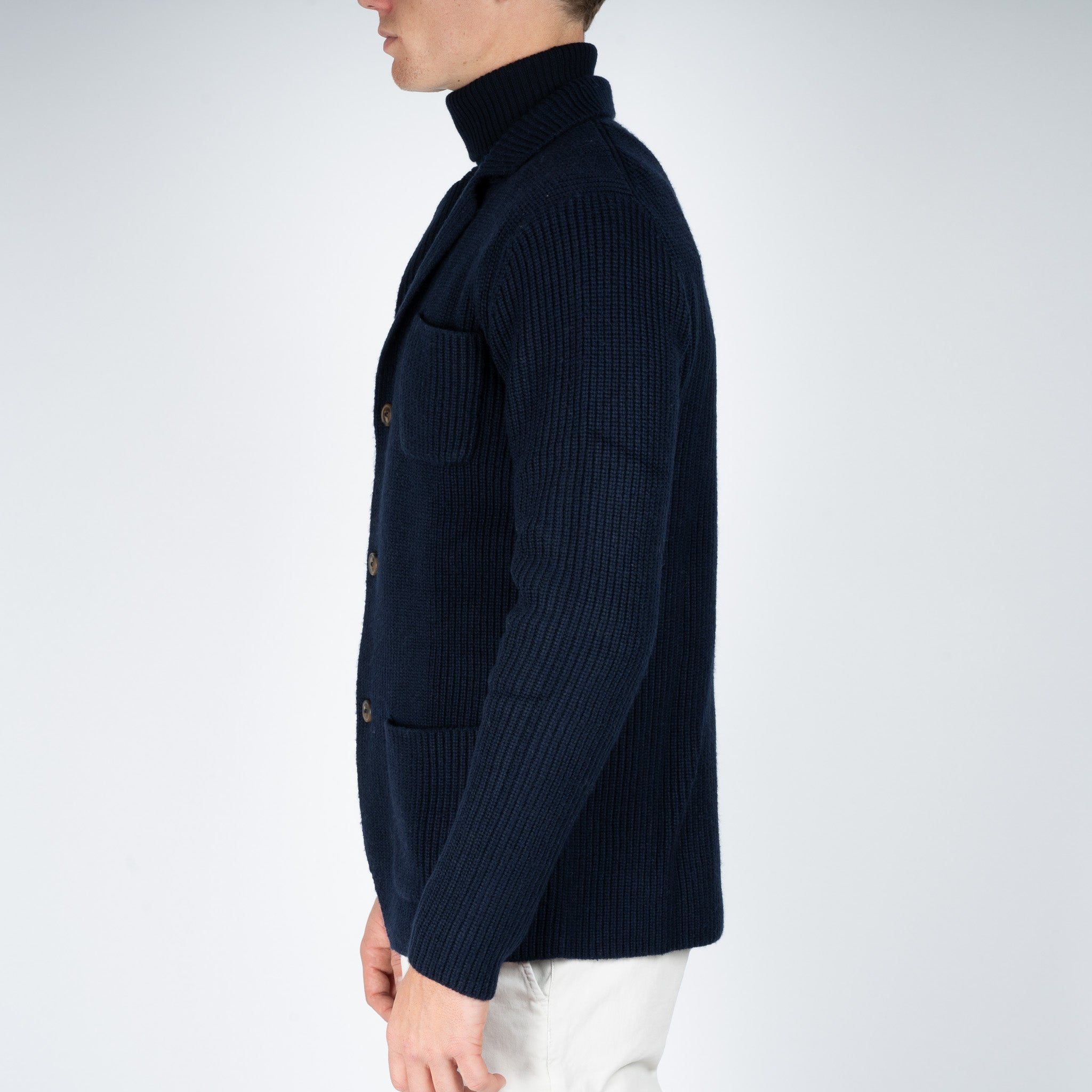 SEVEN DIALS Gebreid Knoopvest Blauw | Hutch
