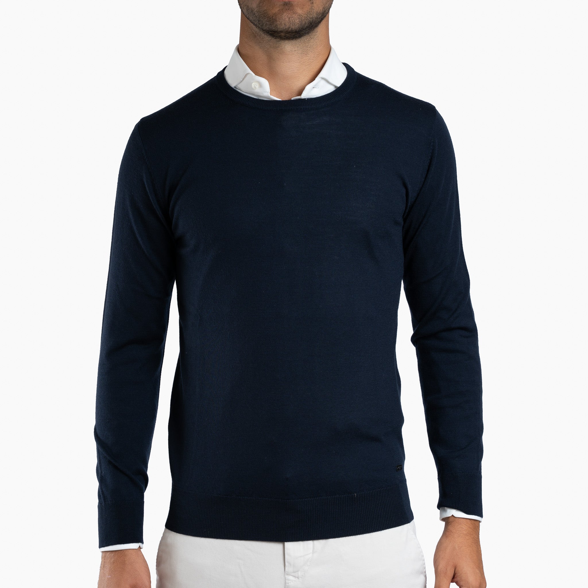 SEVEN DIALS Gebreide Ronde Hals Trui Donkerblauw | Denley