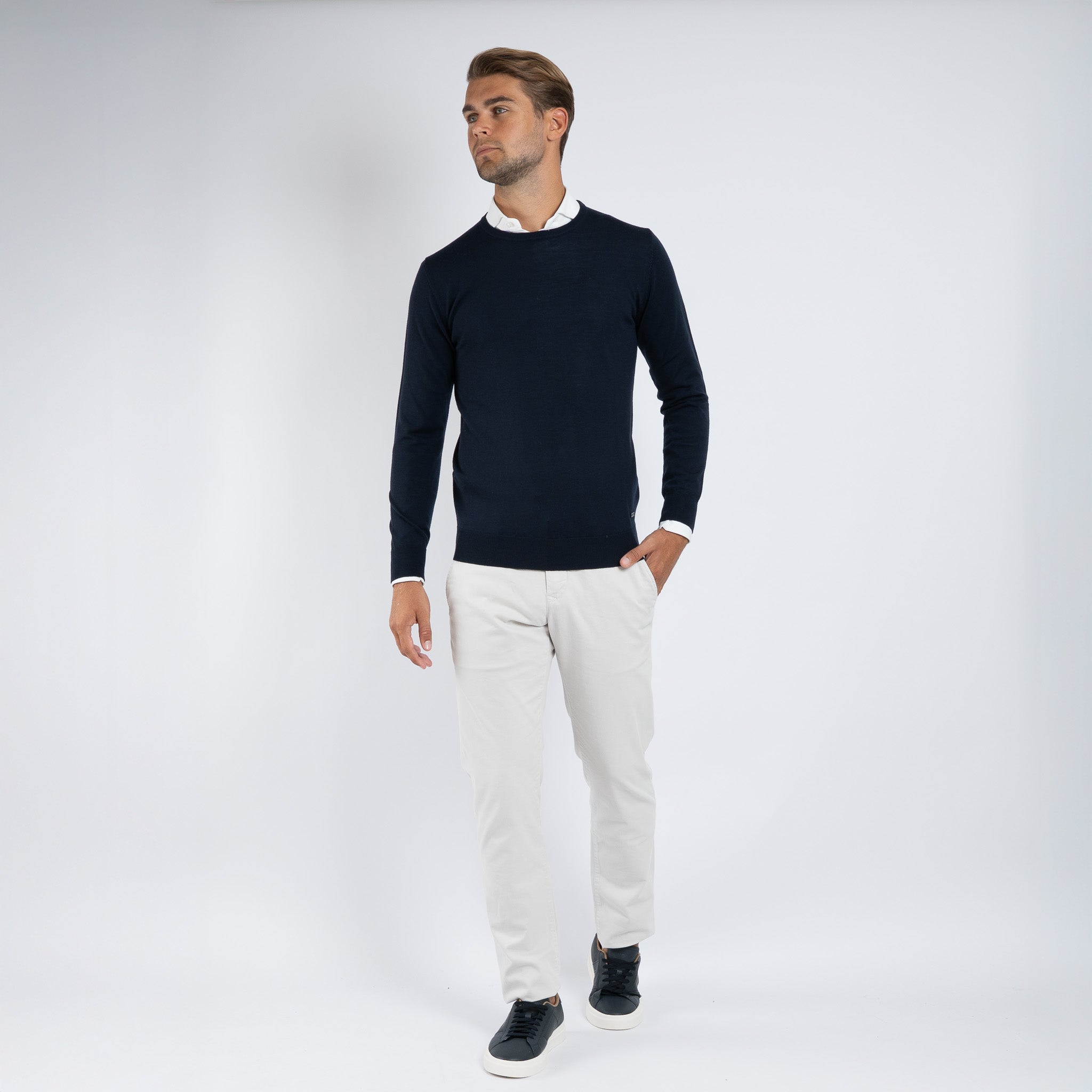 SEVEN DIALS Gebreide Ronde Hals Trui Donkerblauw | Denley