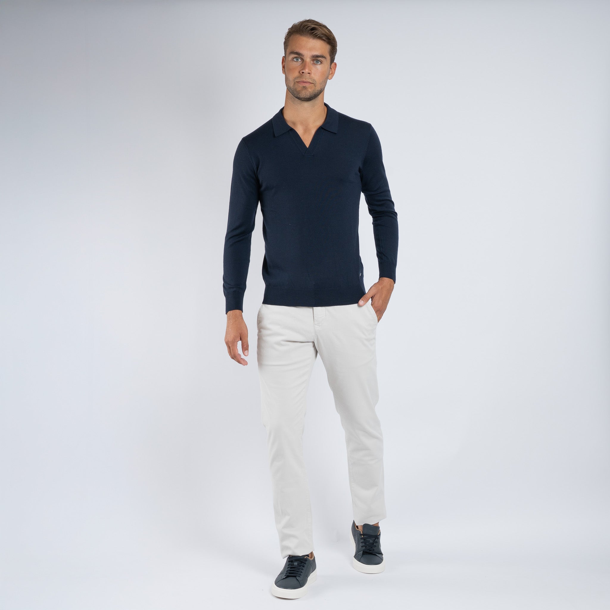 SEVEN DIALS Gebreide Buttonless Polotrui Blauw | Wyot