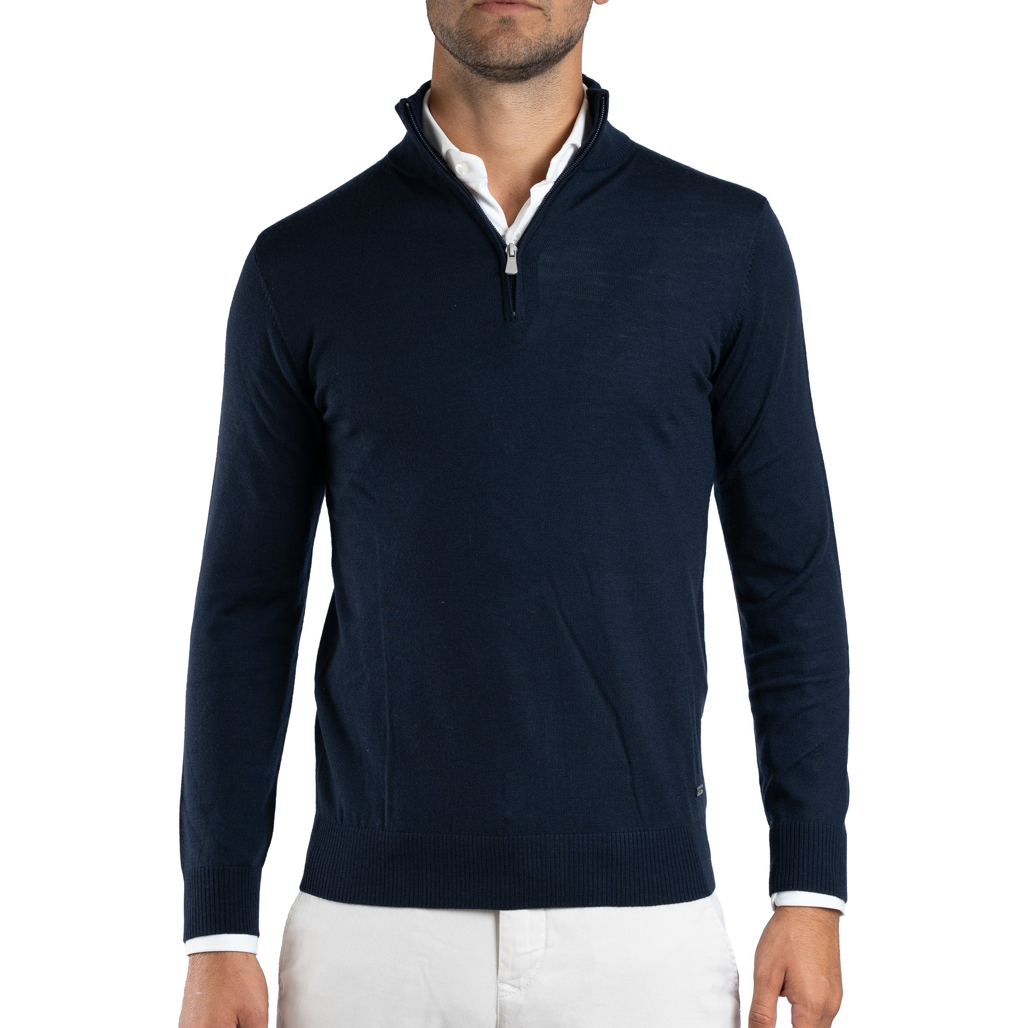 SEVEN DIALS Gebreide Trui met Rits Donkerblauw | Saul