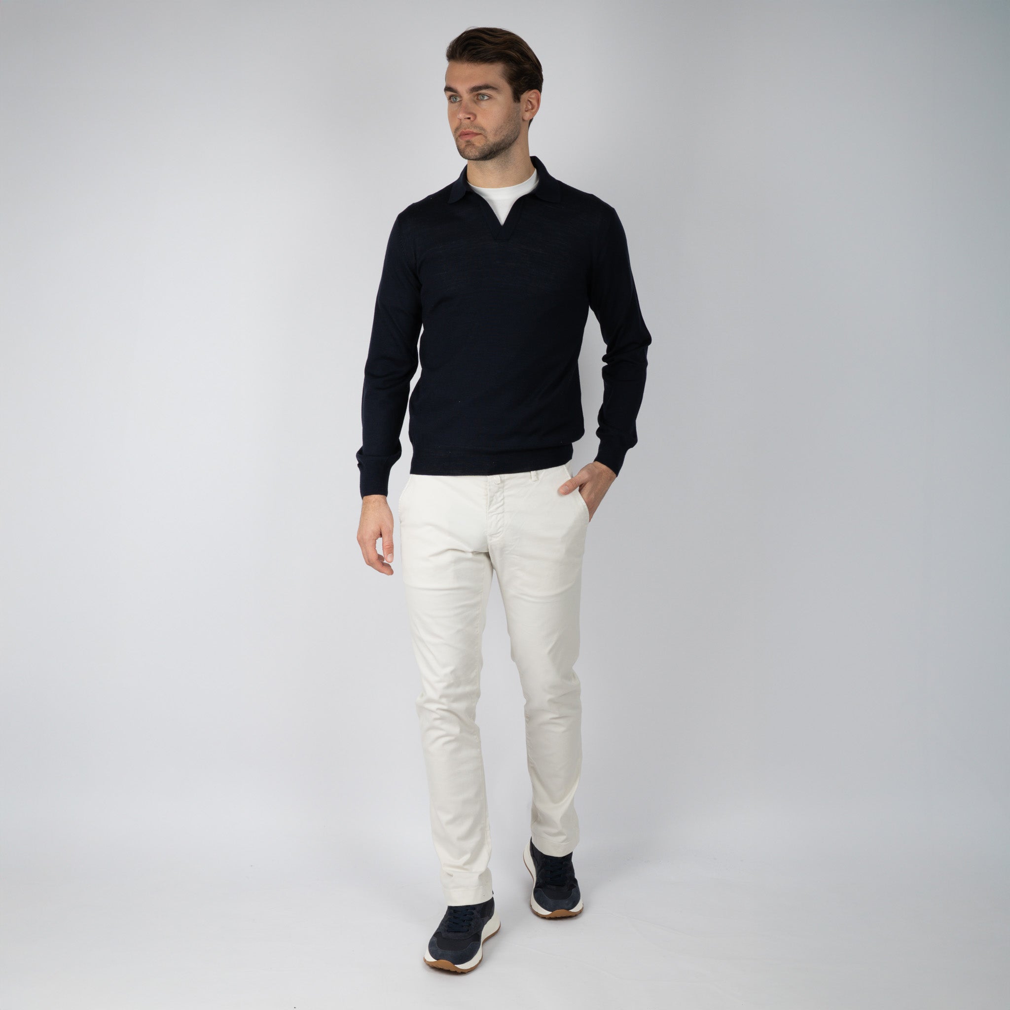 Gran Sasso Gebreide Trui Buttonless Polokraag Blauw | Athleisure