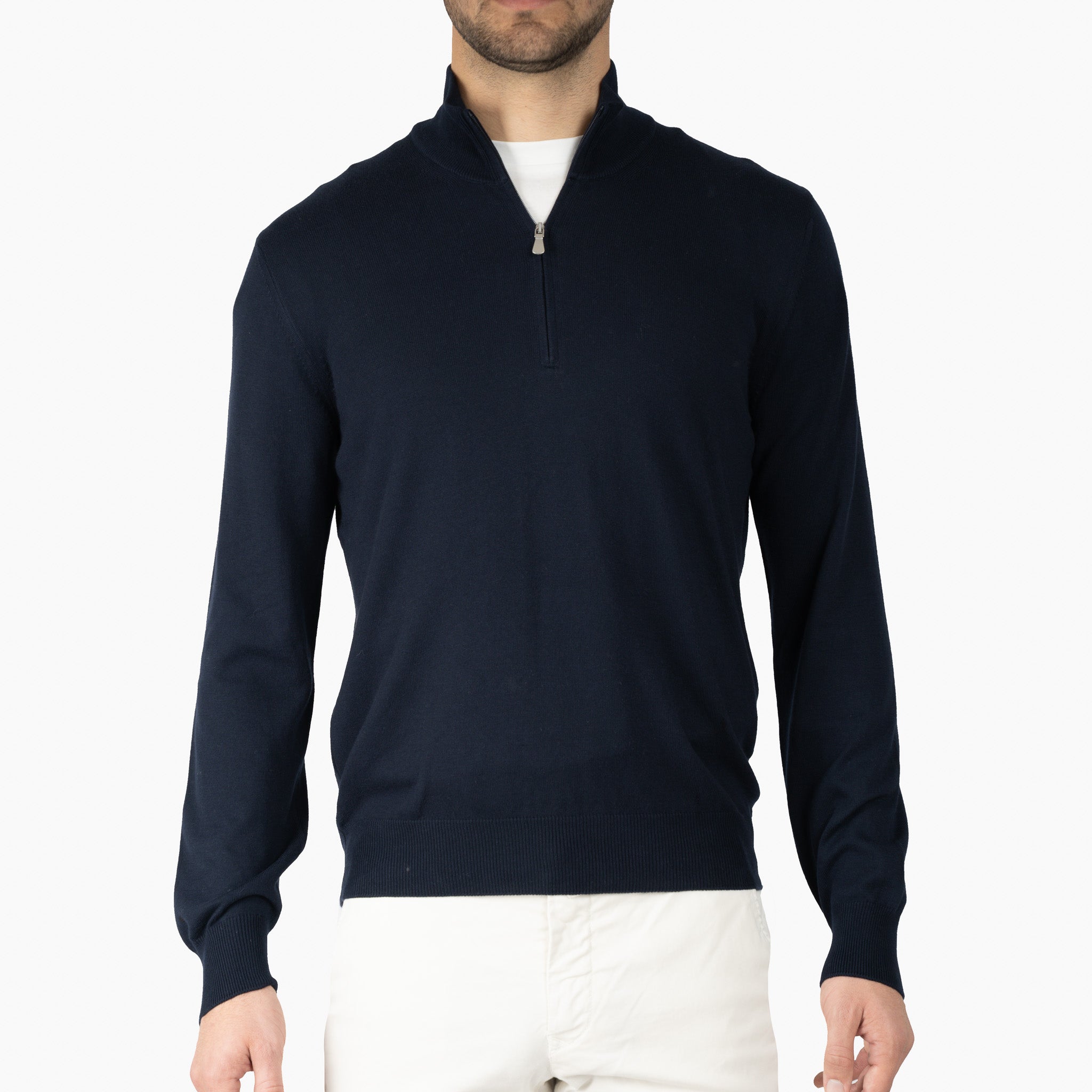 Gran Sasso Gebreide Trui met Rits Donkerblauw | Egyptian Cotton