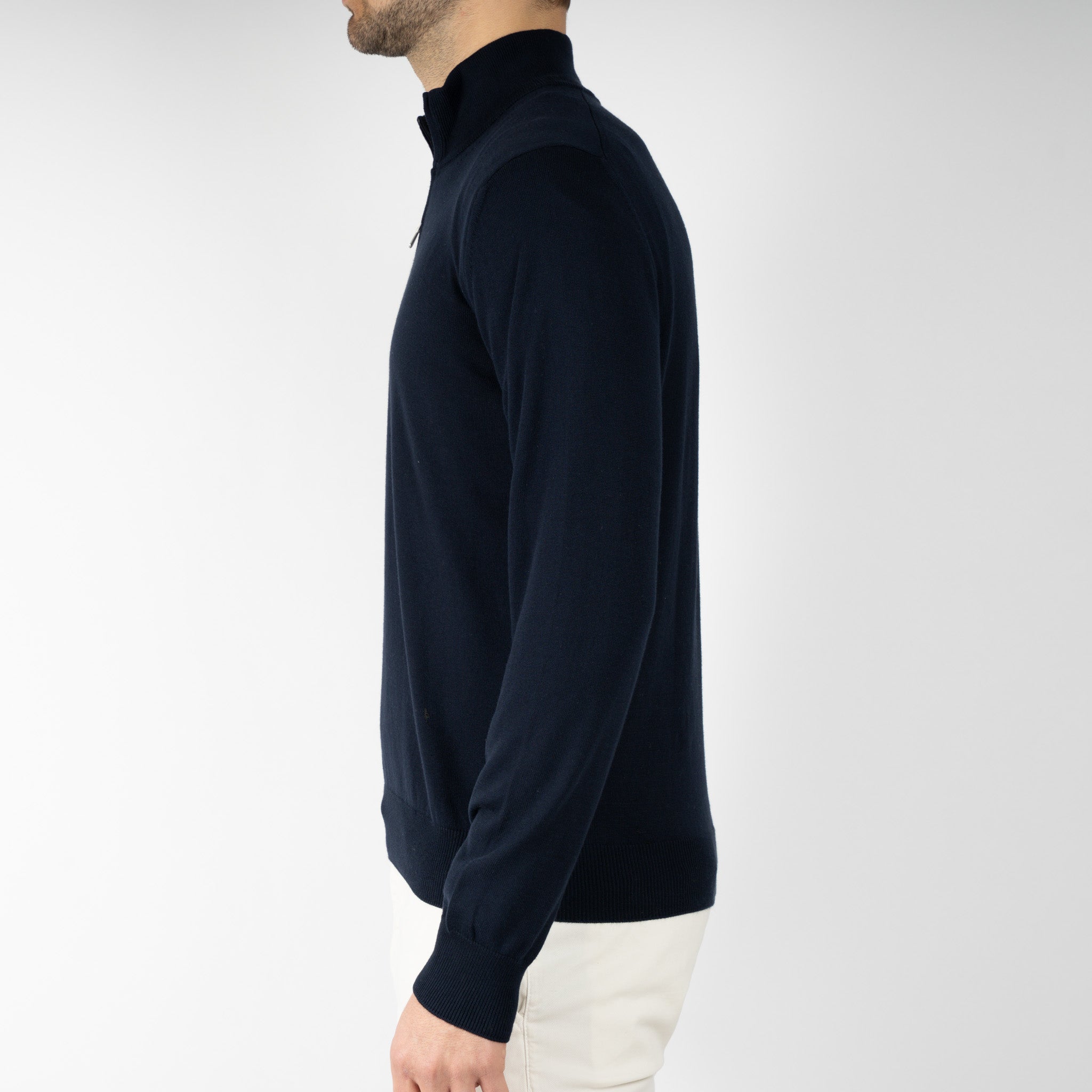 Gran Sasso Gebreide Trui met Rits Donkerblauw | Egyptian Cotton