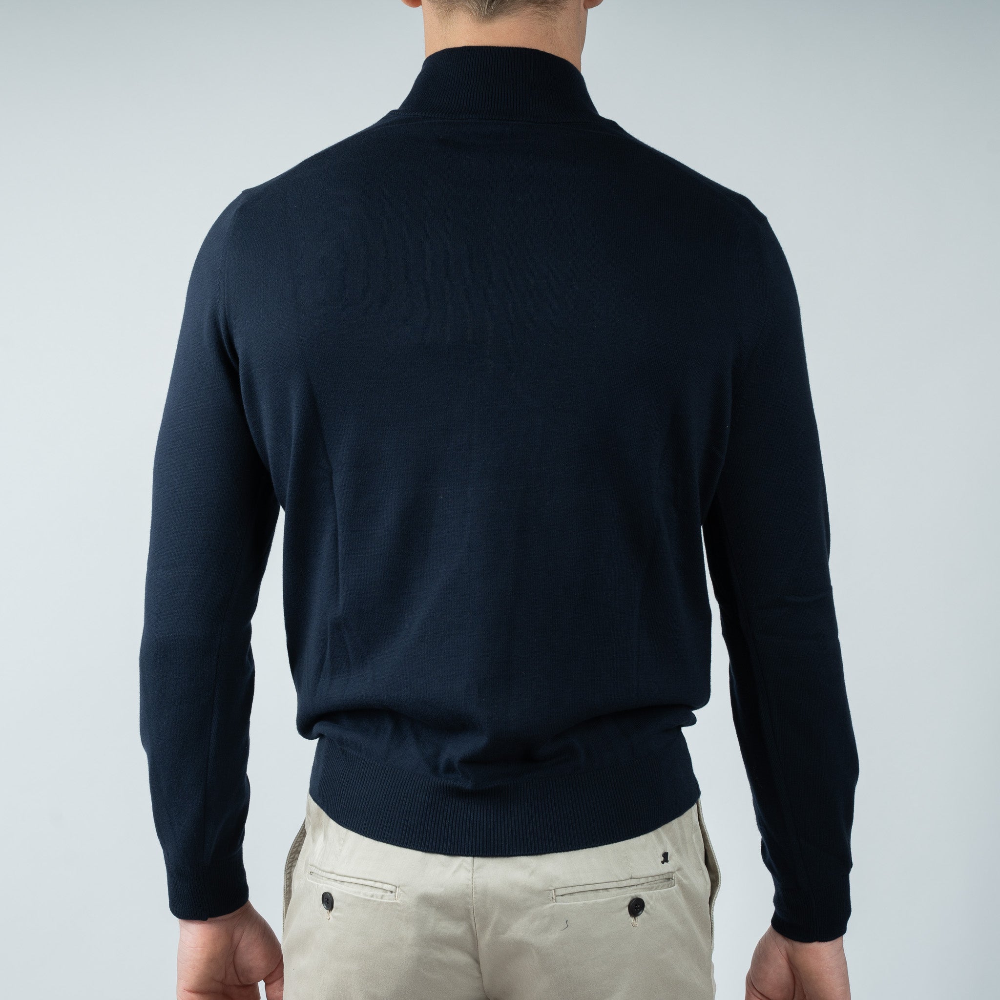 Gran Sasso Gebreide Trui met Rits Donkerblauw | Egyptian Cotton