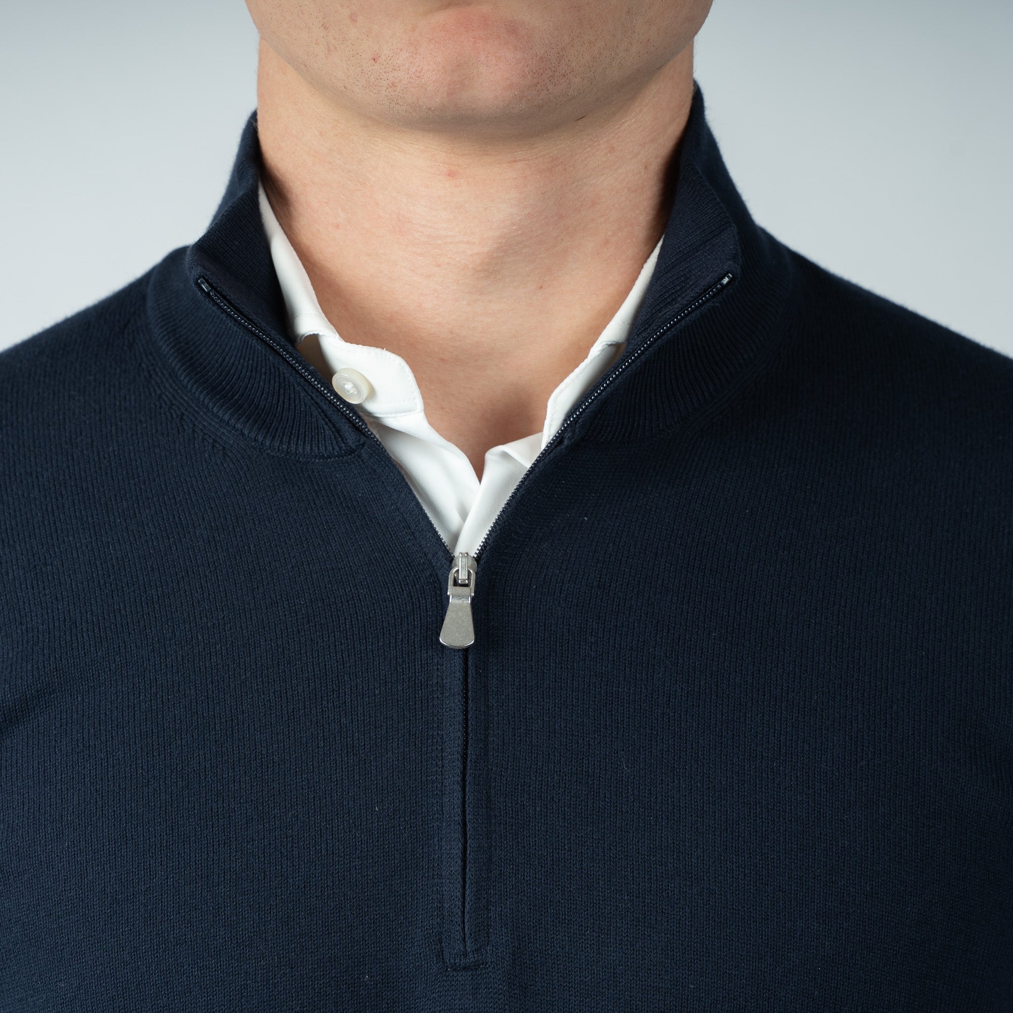 Gran Sasso Gebreide Trui met Rits Donkerblauw | Egyptian Cotton