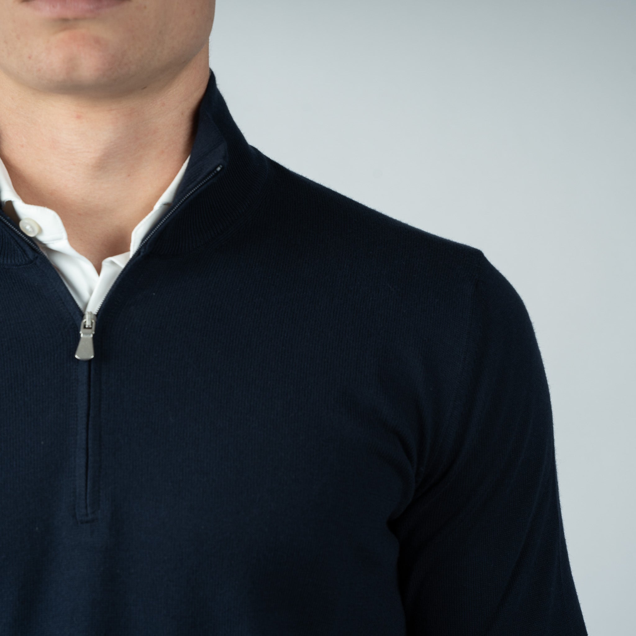 Gran Sasso Gebreide Trui met Rits Donkerblauw | Egyptian Cotton