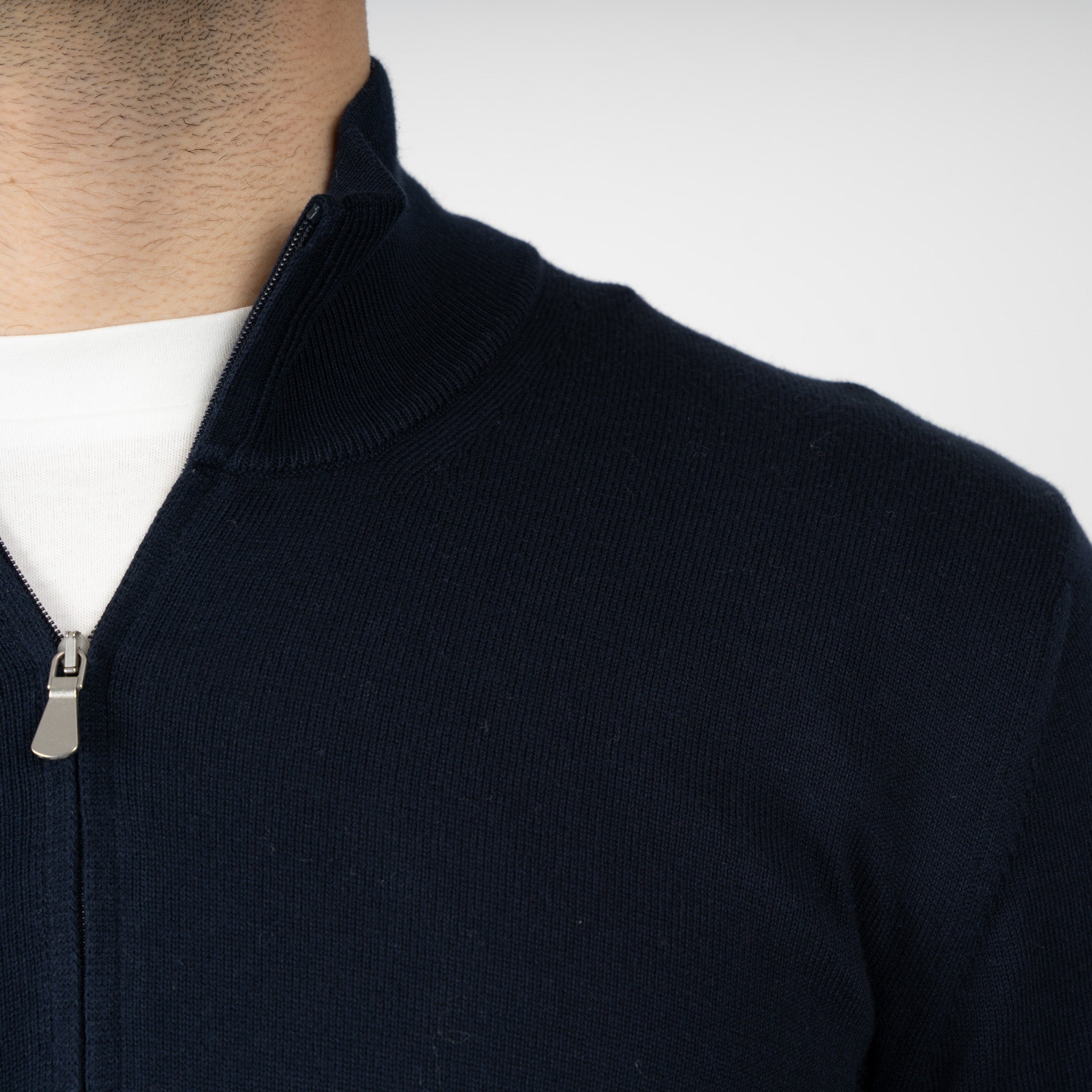 Gran Sasso Gebreide Trui met Rits Donkerblauw | Egyptian Cotton