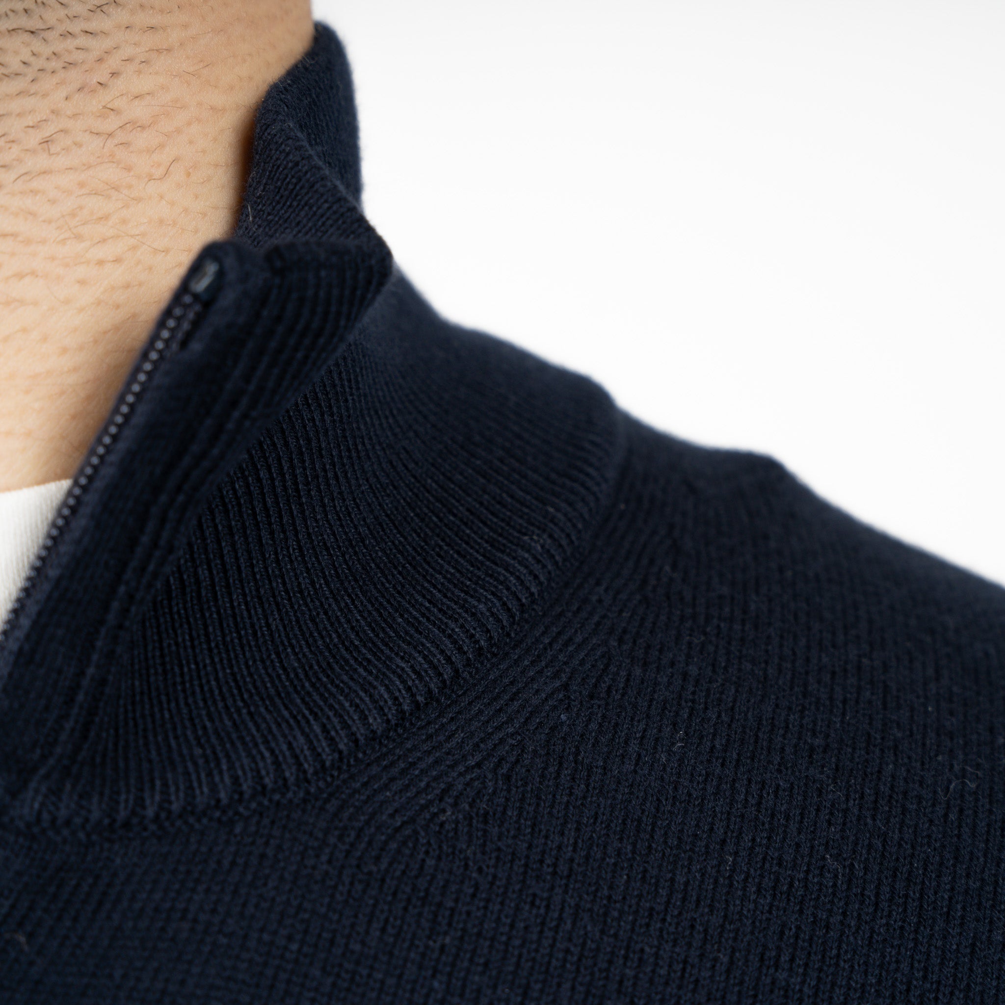 Gran Sasso Gebreide Trui met Rits Donkerblauw | Egyptian Cotton
