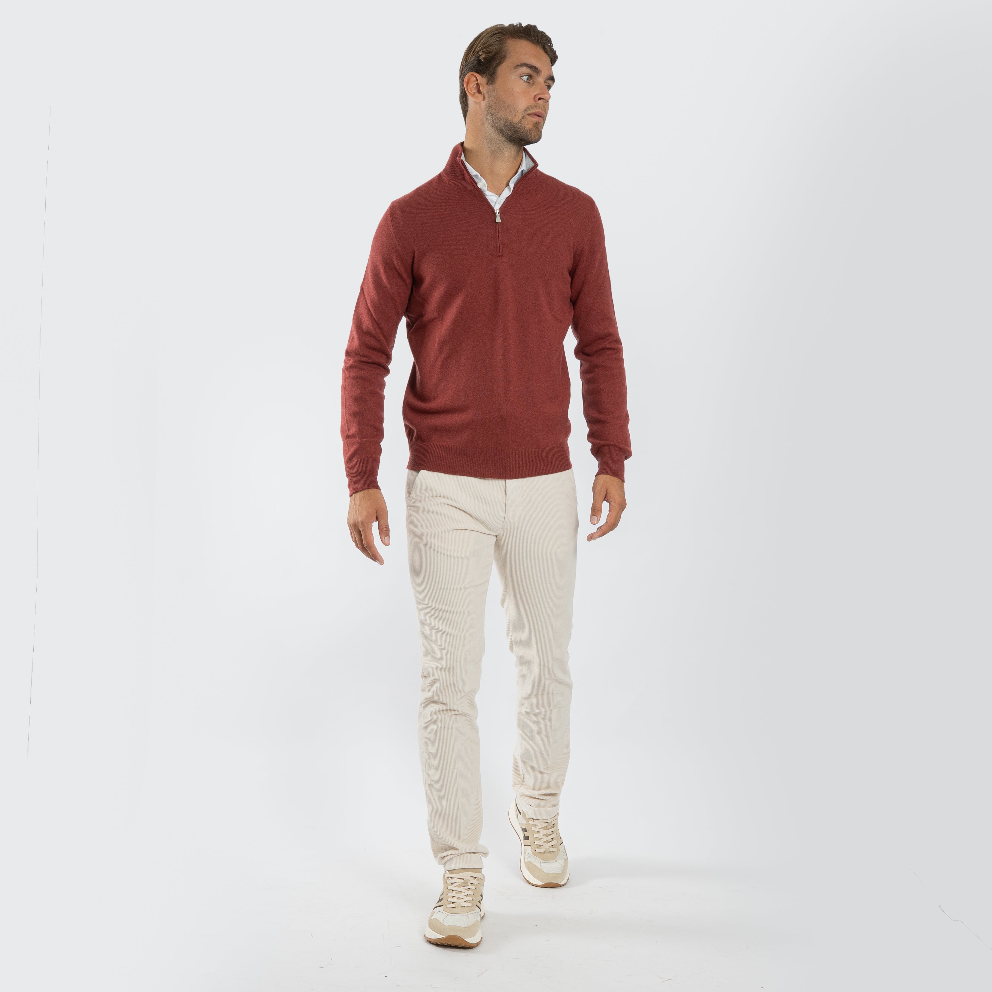 Gran Sasso Gebreide Trui met Rits Rood | Cashmere Lana
