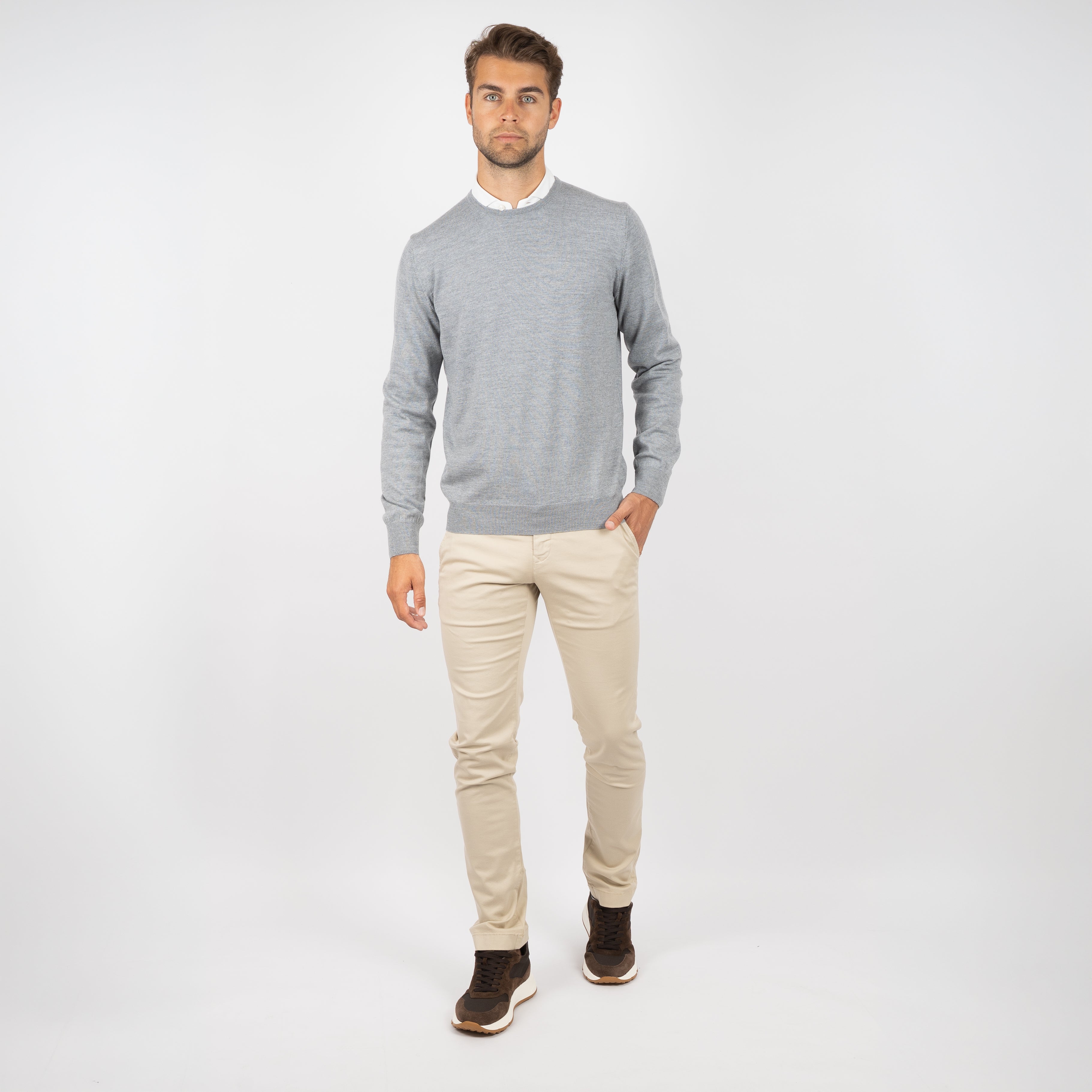 Gran Sasso Gebreide Trui Ronde Hals Grijs | Merino