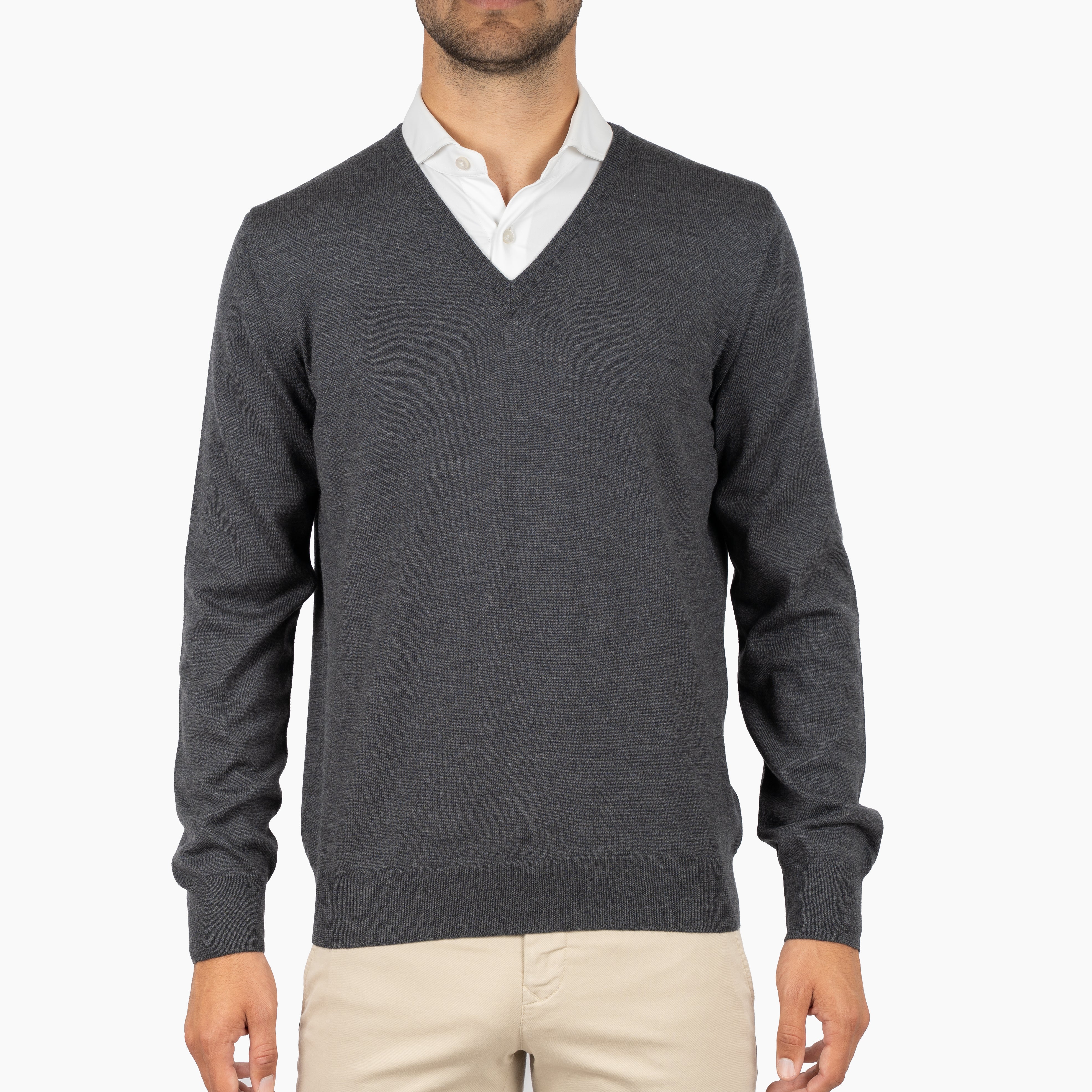 Gran Sasso Gebreide Trui V-Hals Grijs | Merino