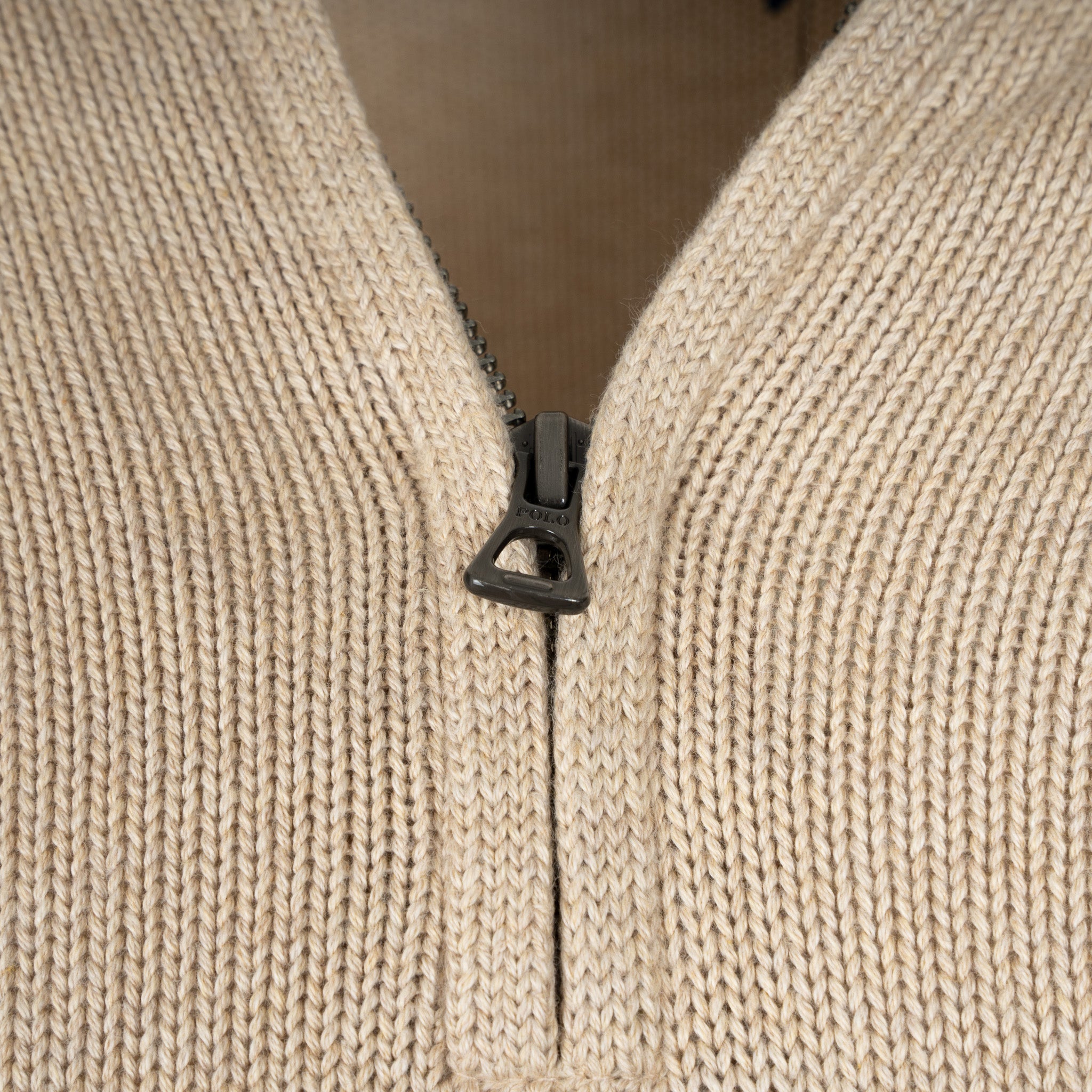 Ralph Lauren Gebreide Trui met Rits Beige | Cotton Mockneck