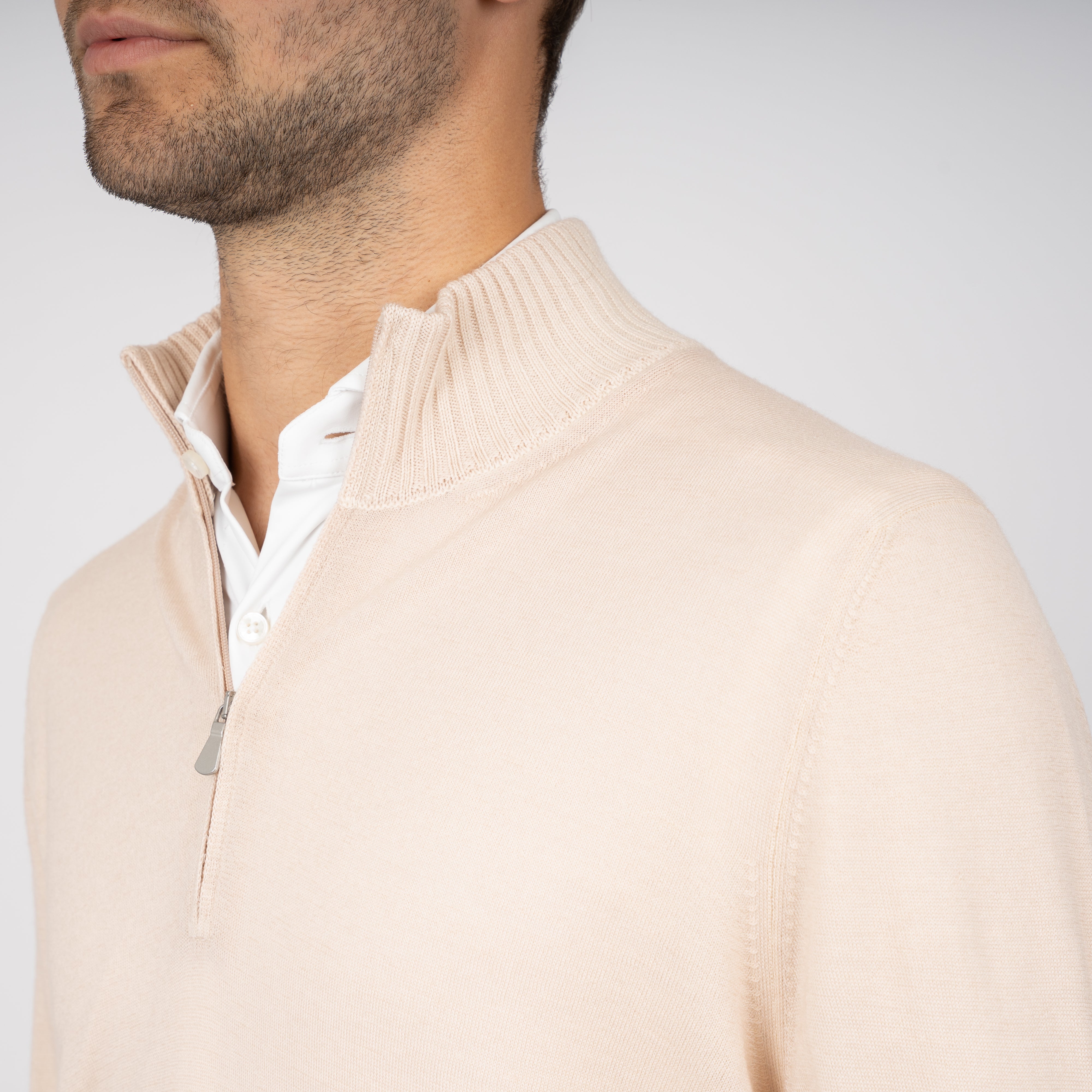 Gran Sasso Gebreide Trui met Rits Beige | Vintage Merino