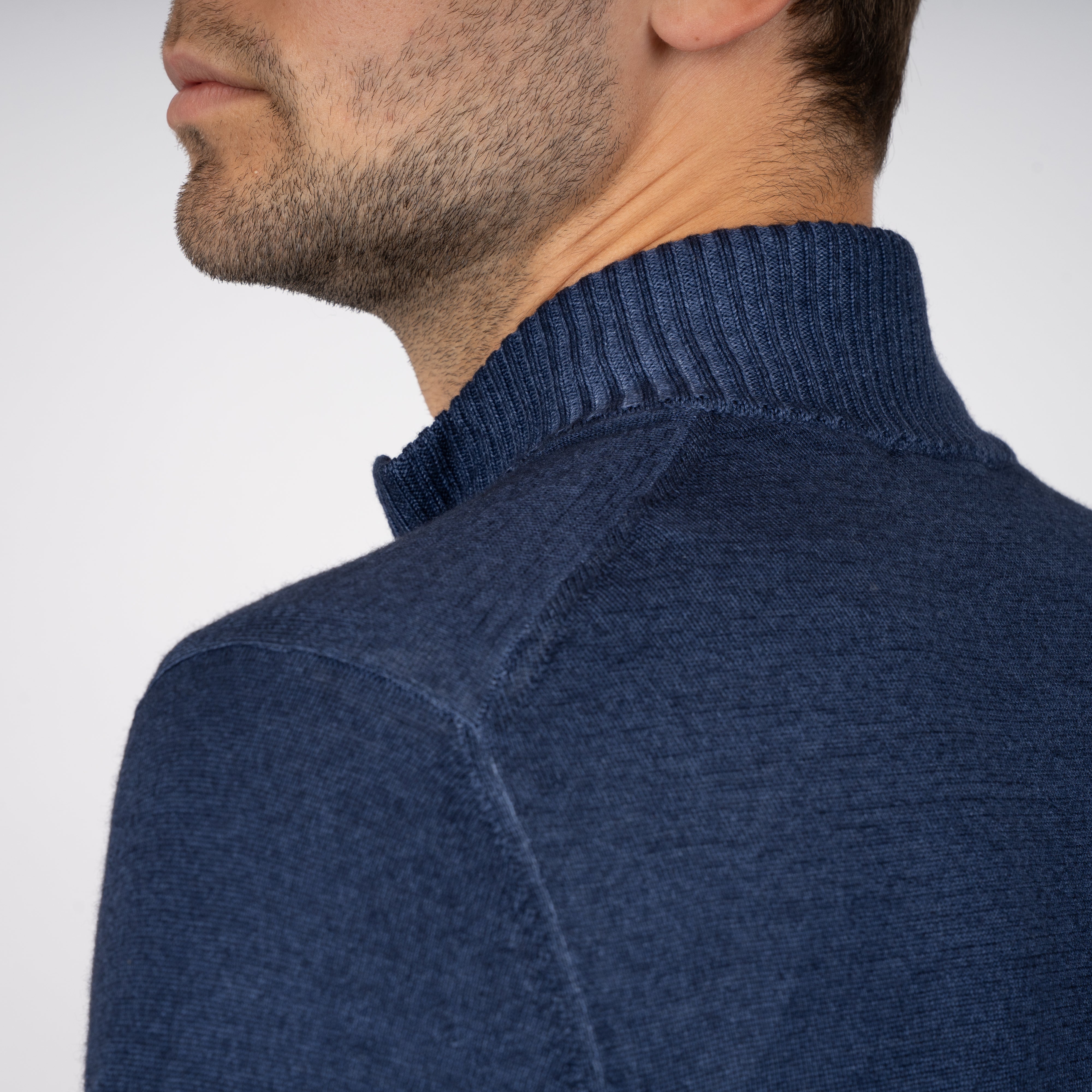 Gran Sasso Gebreide Trui met Rits Blauw | Vintage Merino