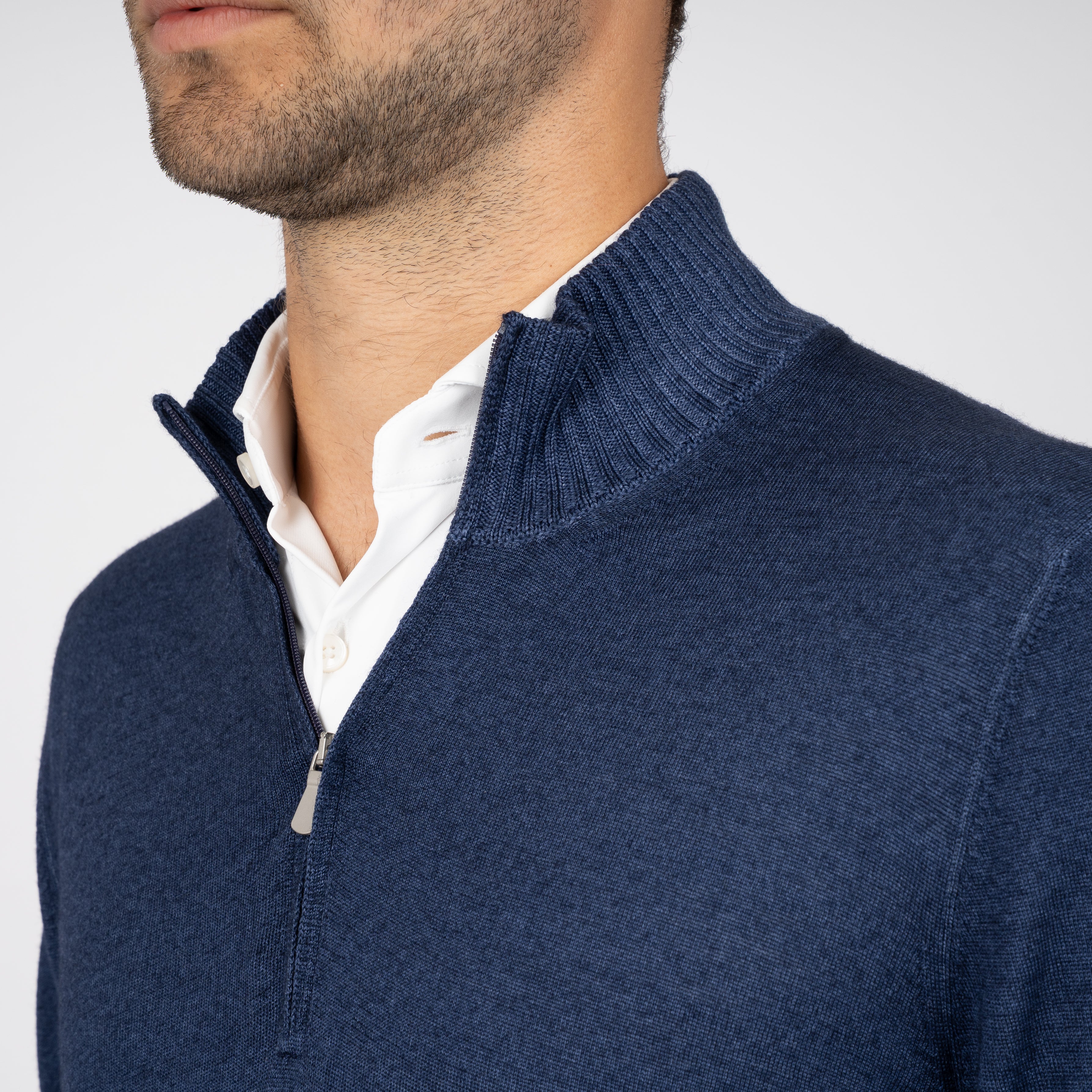 Gran Sasso Gebreide Trui met Rits Blauw | Vintage Merino
