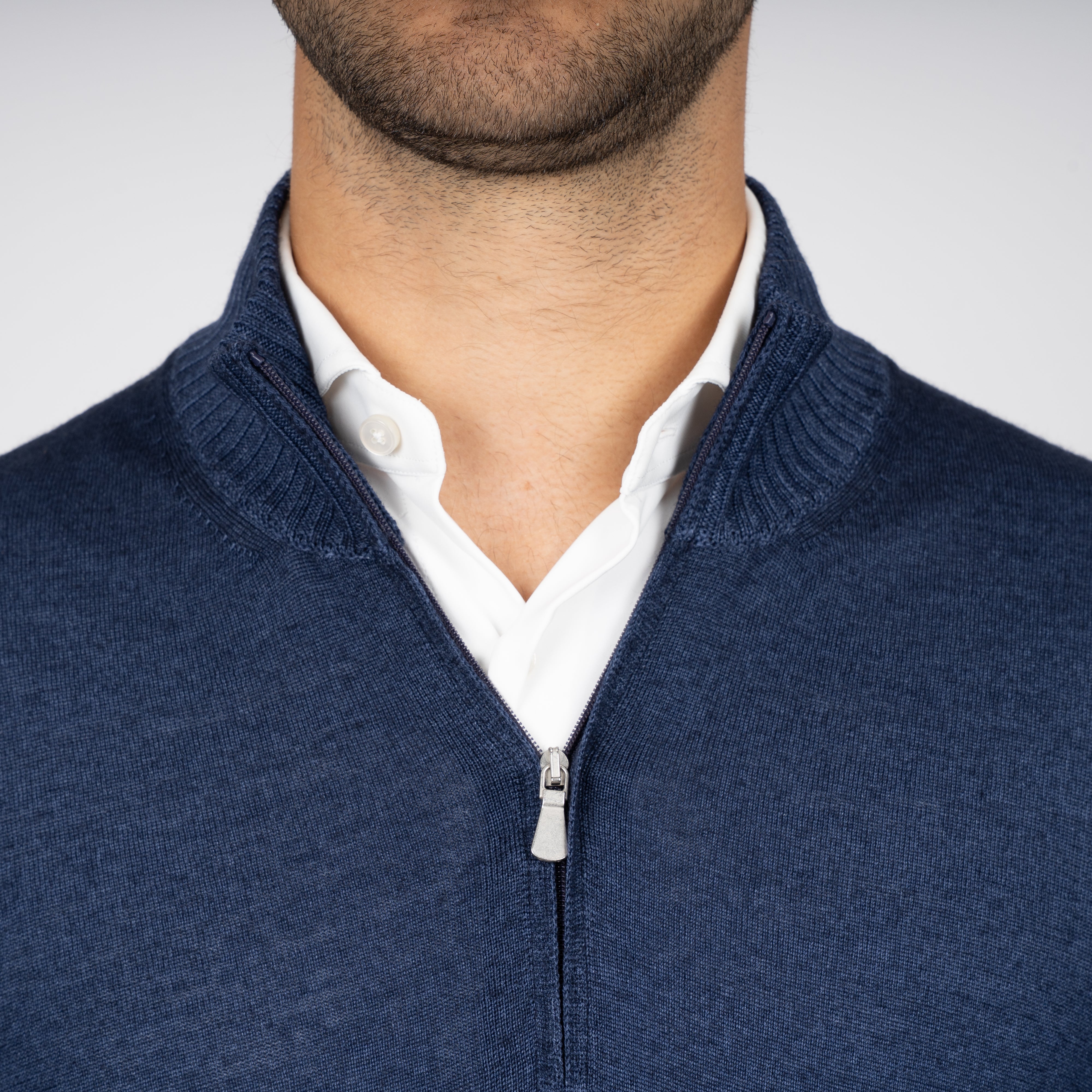 Gran Sasso Gebreide Trui met Rits Blauw | Vintage Merino