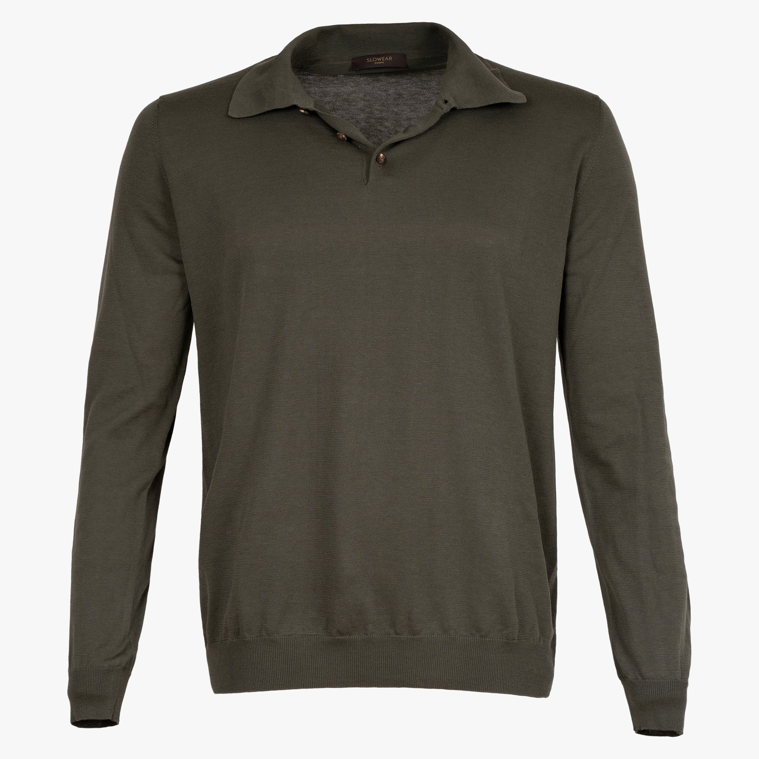 Zanone Polo Lange Mouw Groen | Cotton & Silk