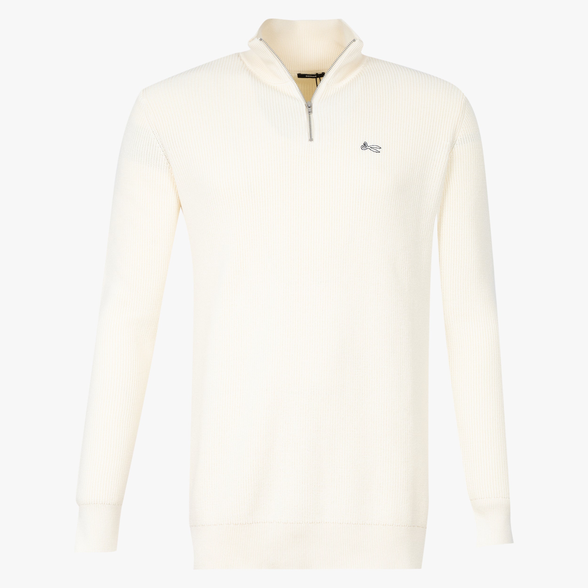 Denham Gebreide Trui met Rits Crème | Schissor Knitted Half Zip