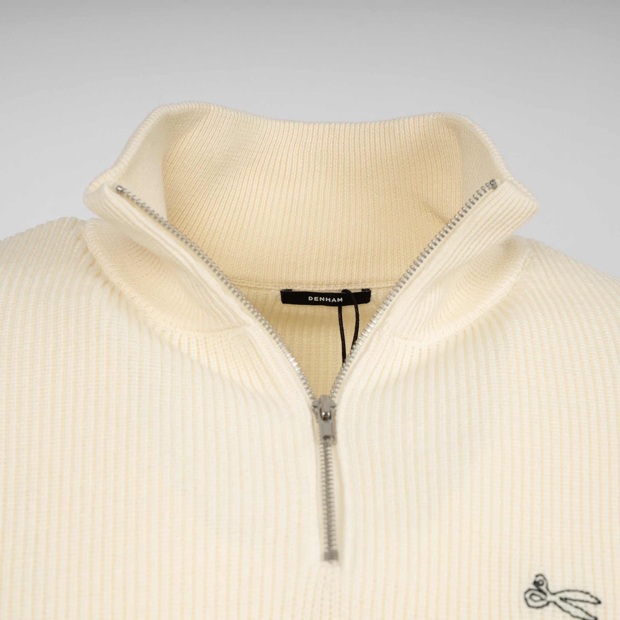 Denham Gebreide Trui met Rits Crème | Schissor Knitted Half Zip