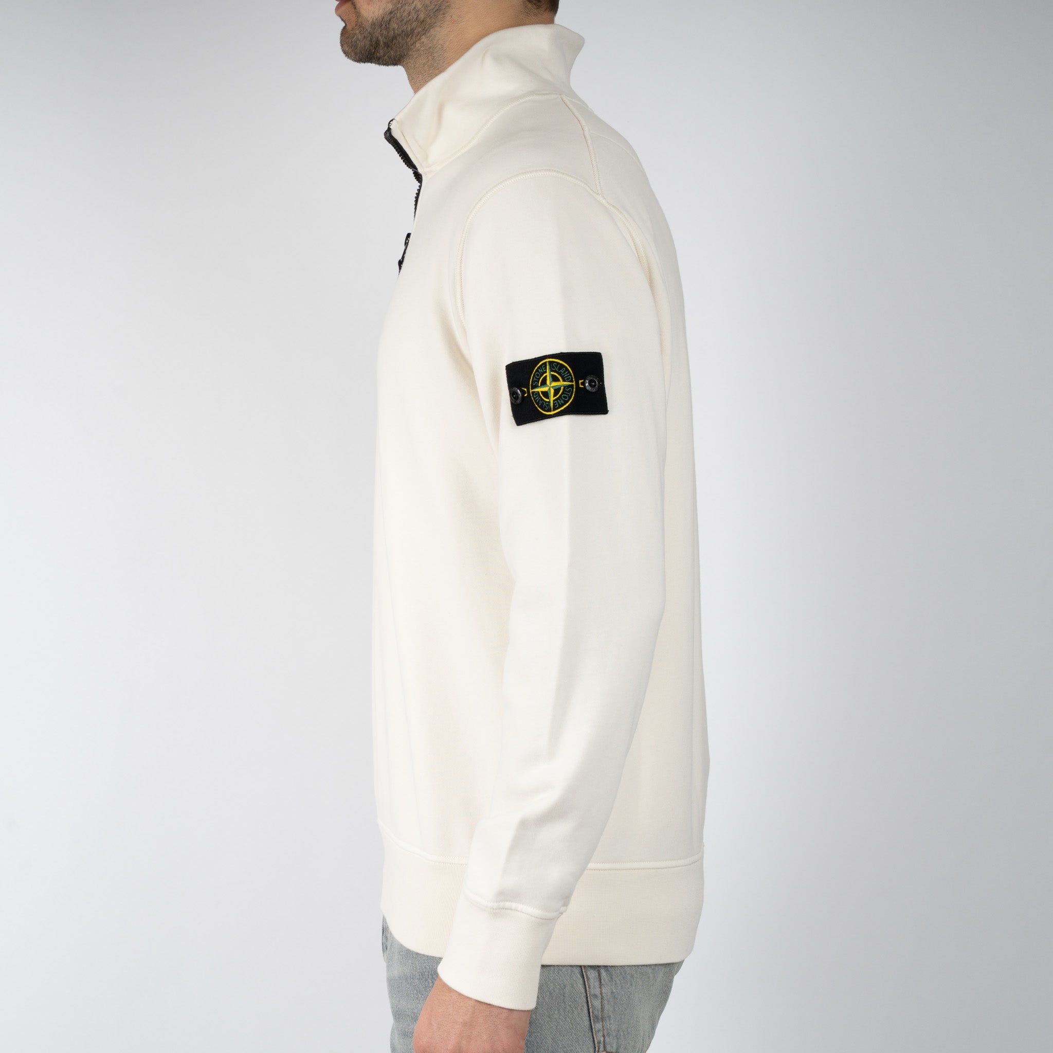 Stone Island Sweater met Rits Crème | Cotton Fleece