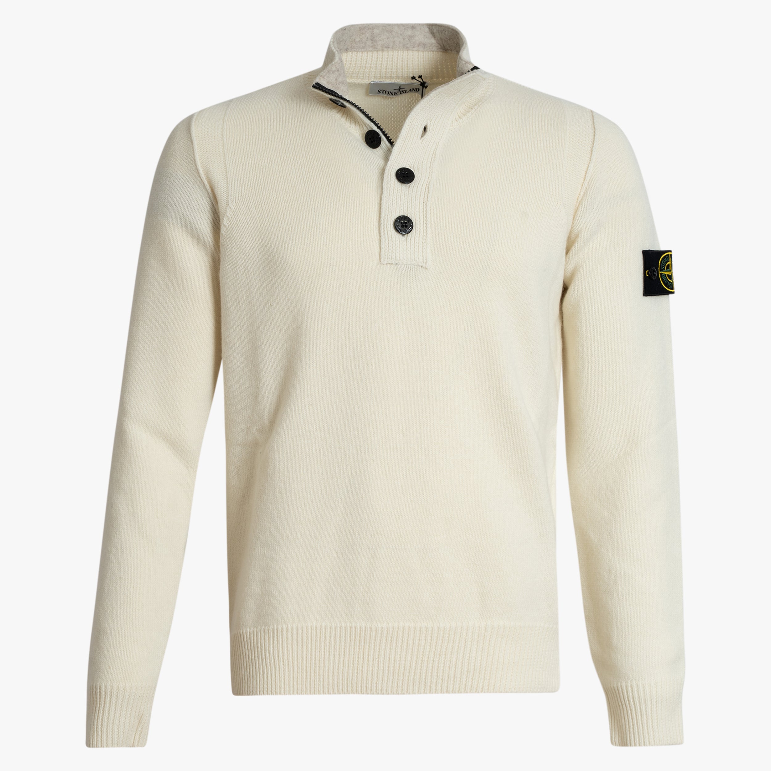 Stone Island Gebreide Trui met Knopenlijst Crème | Lambswool