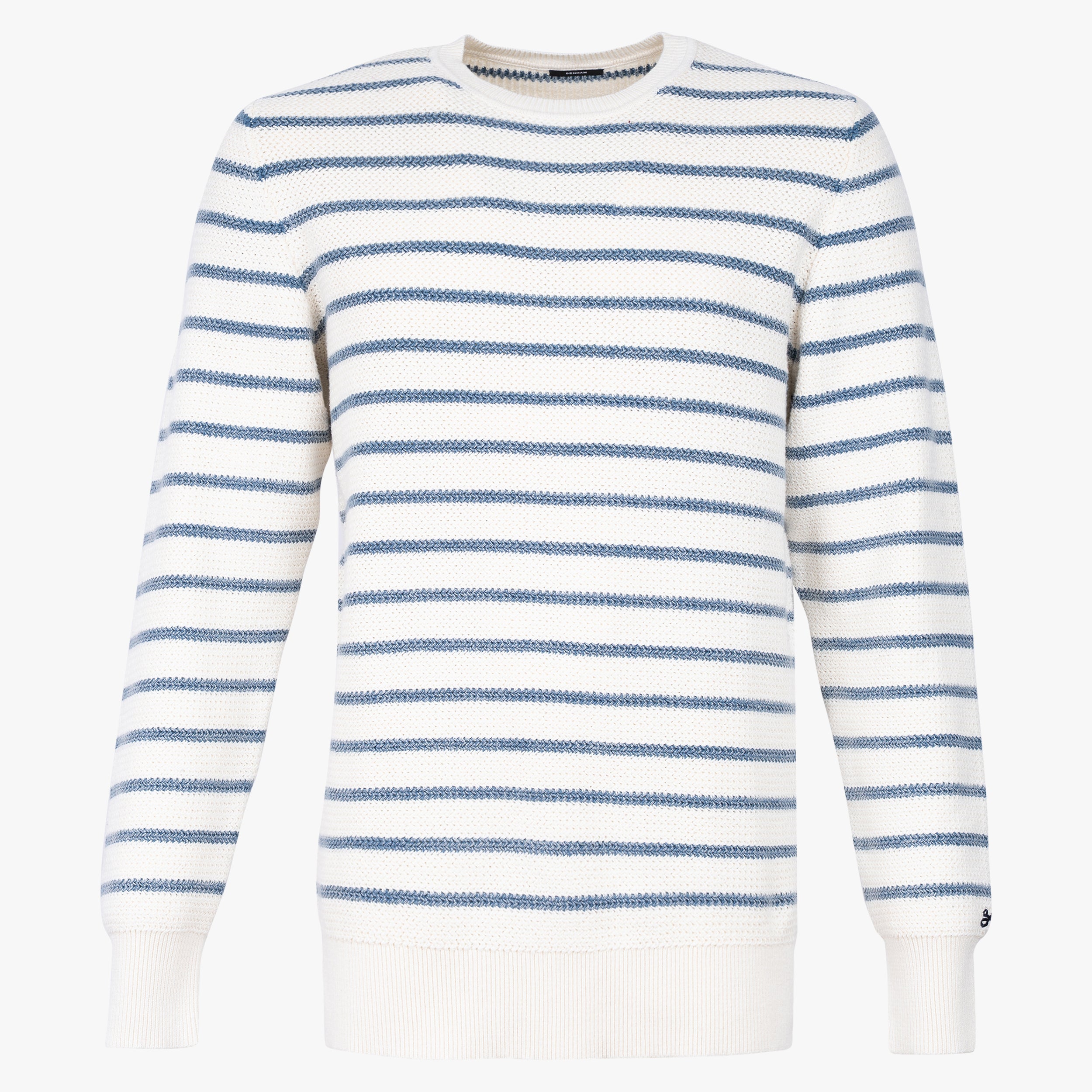 Denham Gebreide Trui Lichtblauw Gestreept | Leo Crewneck