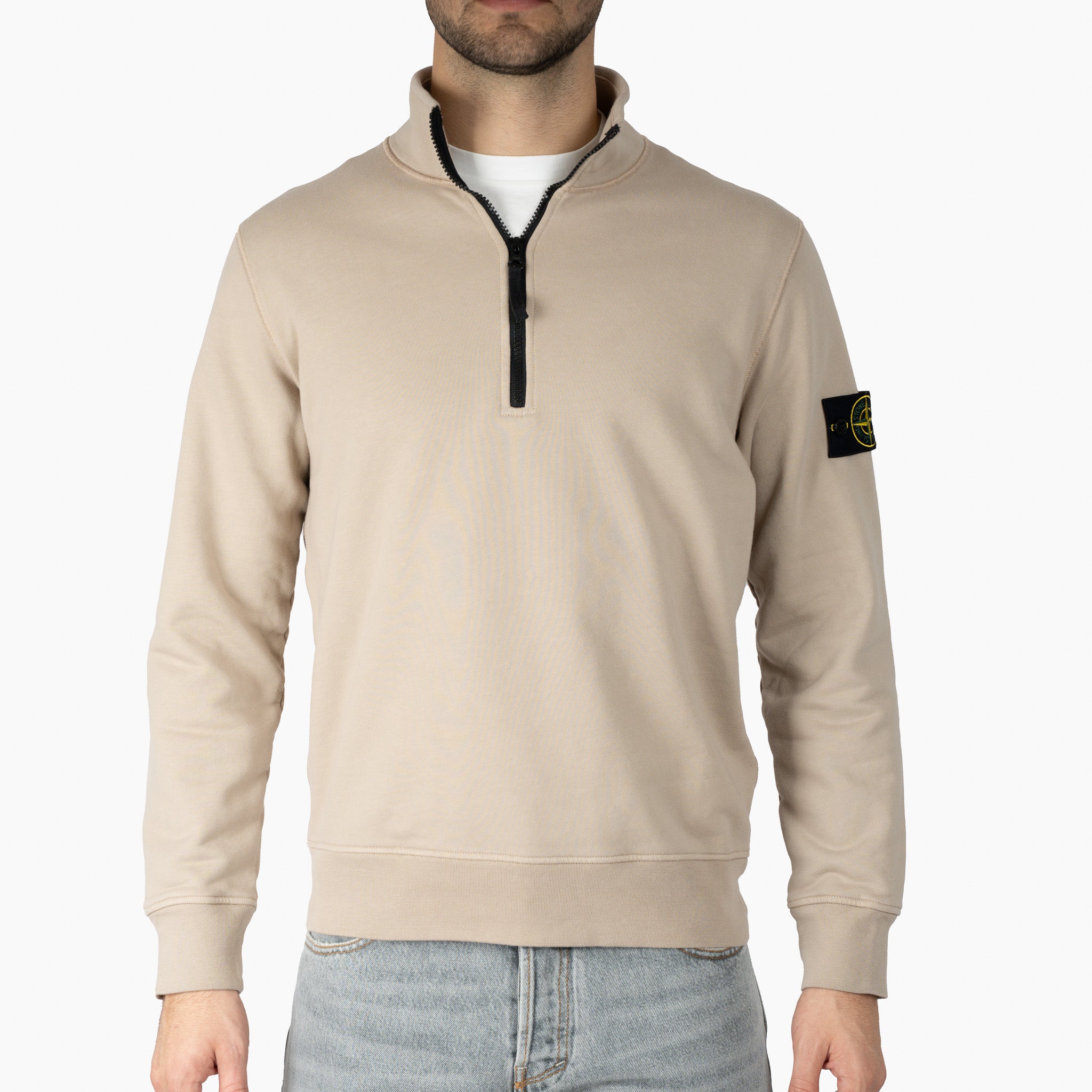 Stone Island Sweater met Rits Zand | Cotton Fleece