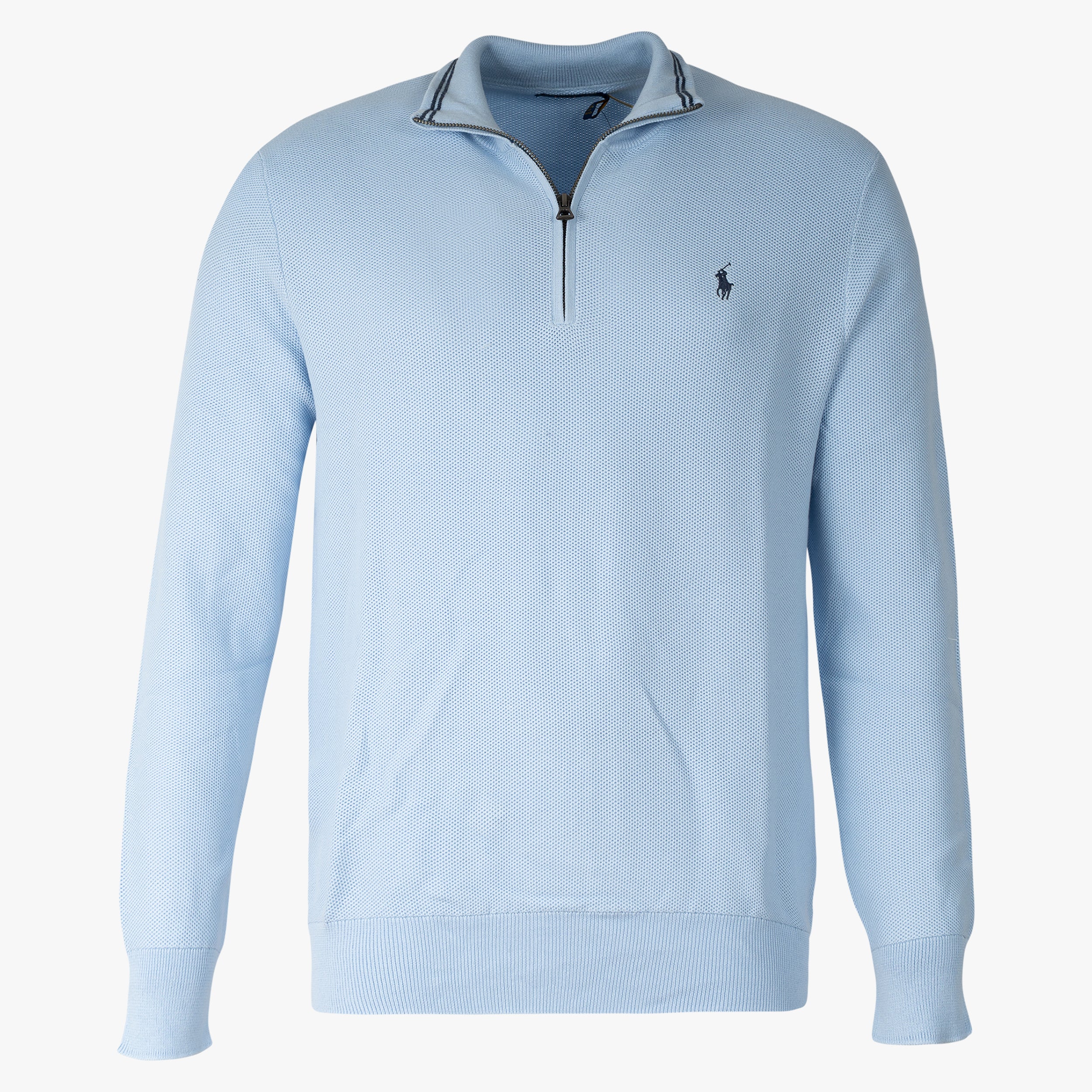 Ralph Lauren Gebreide Trui met Rits Lichtblauw | Mesh Cotton