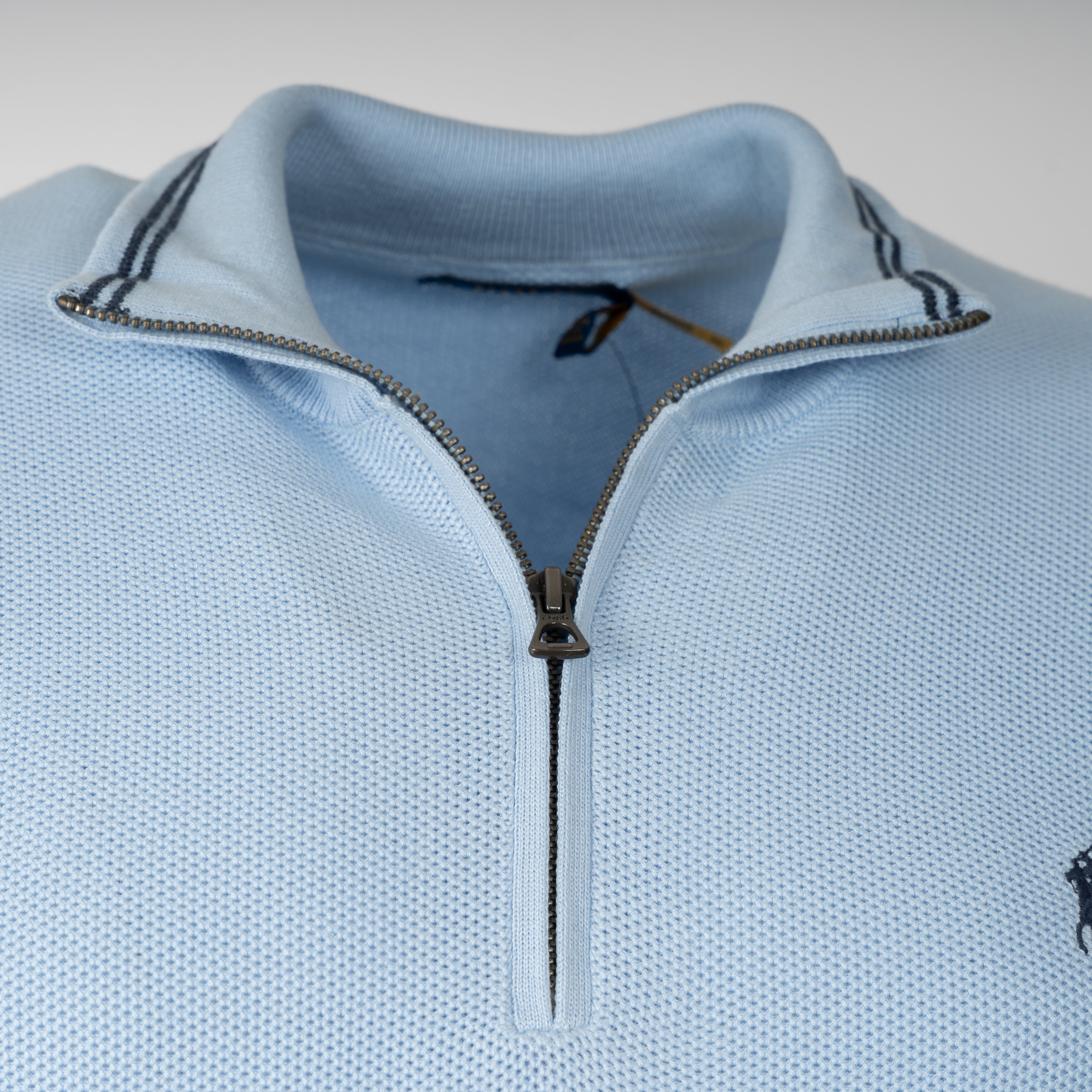 Ralph Lauren Gebreide Trui met Rits Lichtblauw | Mesh Cotton