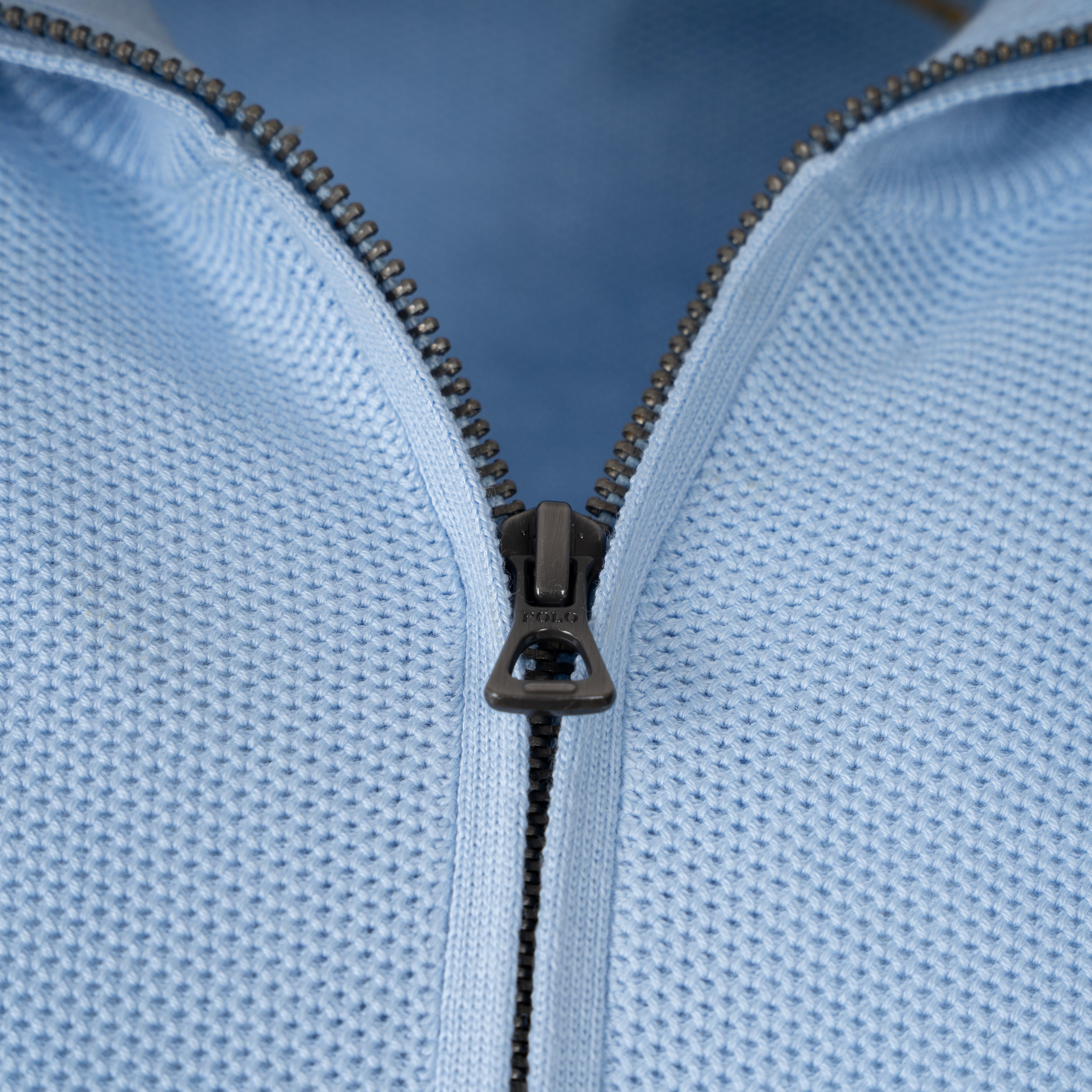 Ralph Lauren Gebreide Trui met Rits Lichtblauw | Mesh Cotton