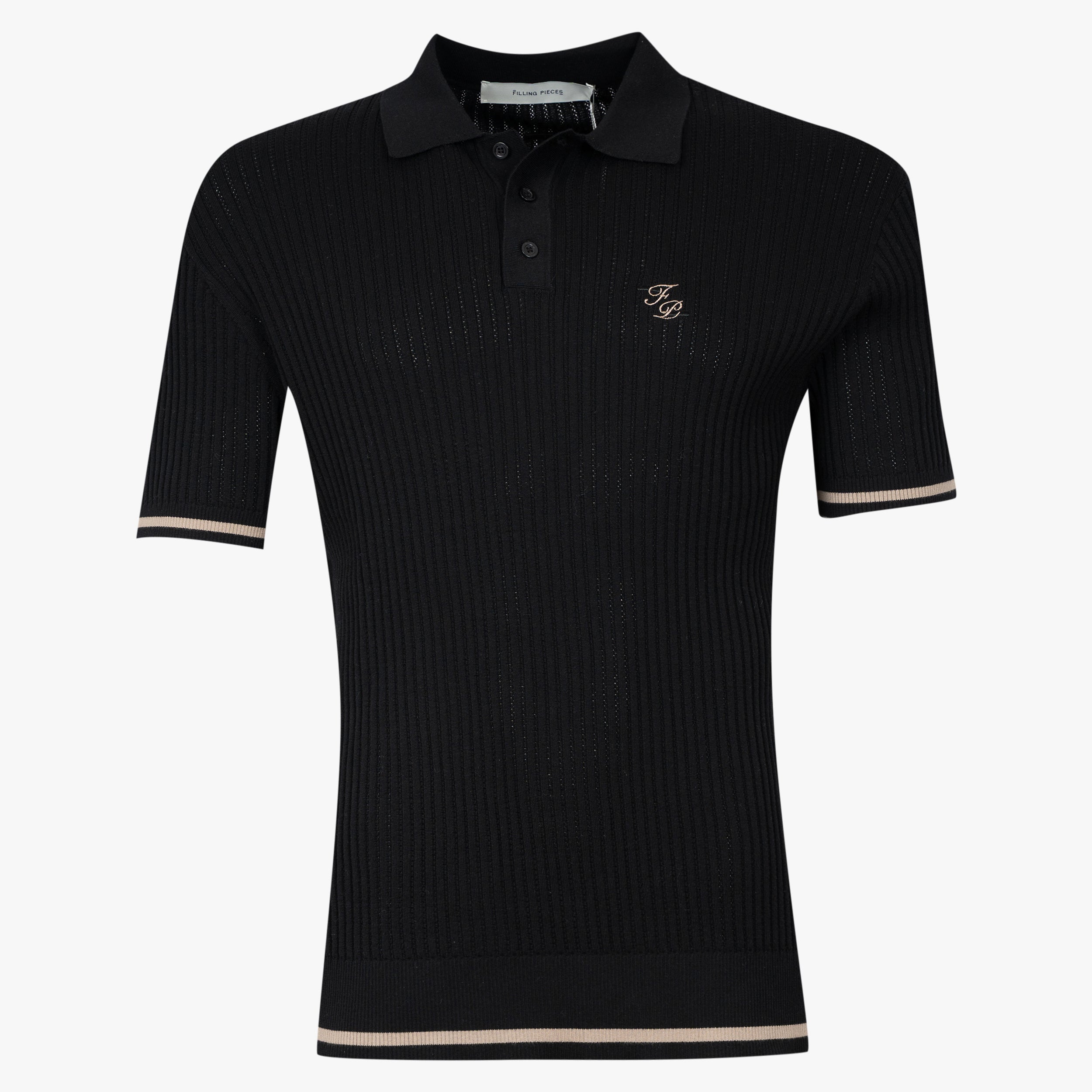 Filling Pieces Gebreide Polo Zwart | Fine Knit