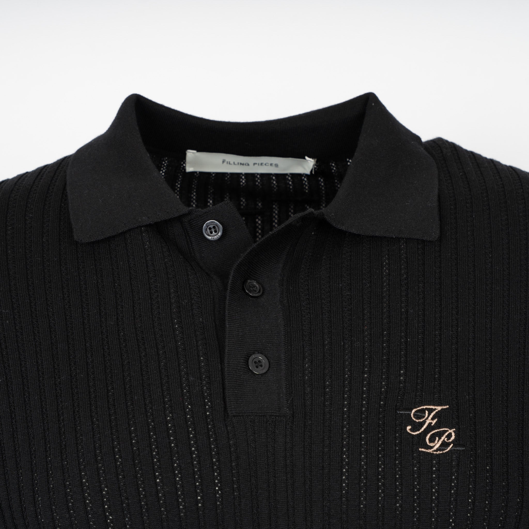Filling Pieces Gebreide Polo Zwart | Fine Knit